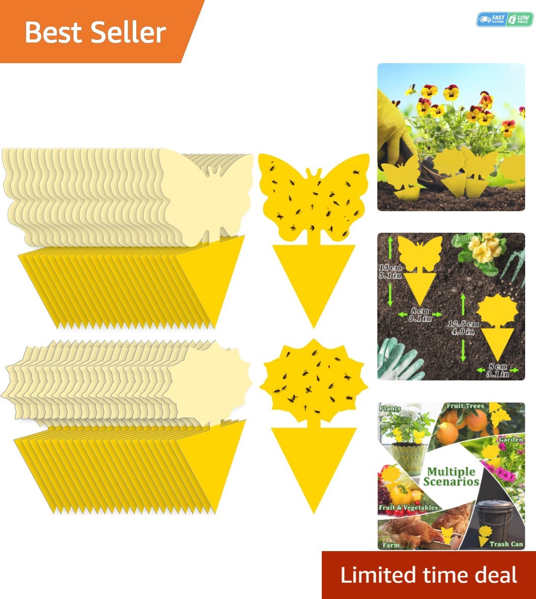 48PCS Sticky Fruit Fly Traps, Fungus Gnat Killer Trap use Indoor Outdoor