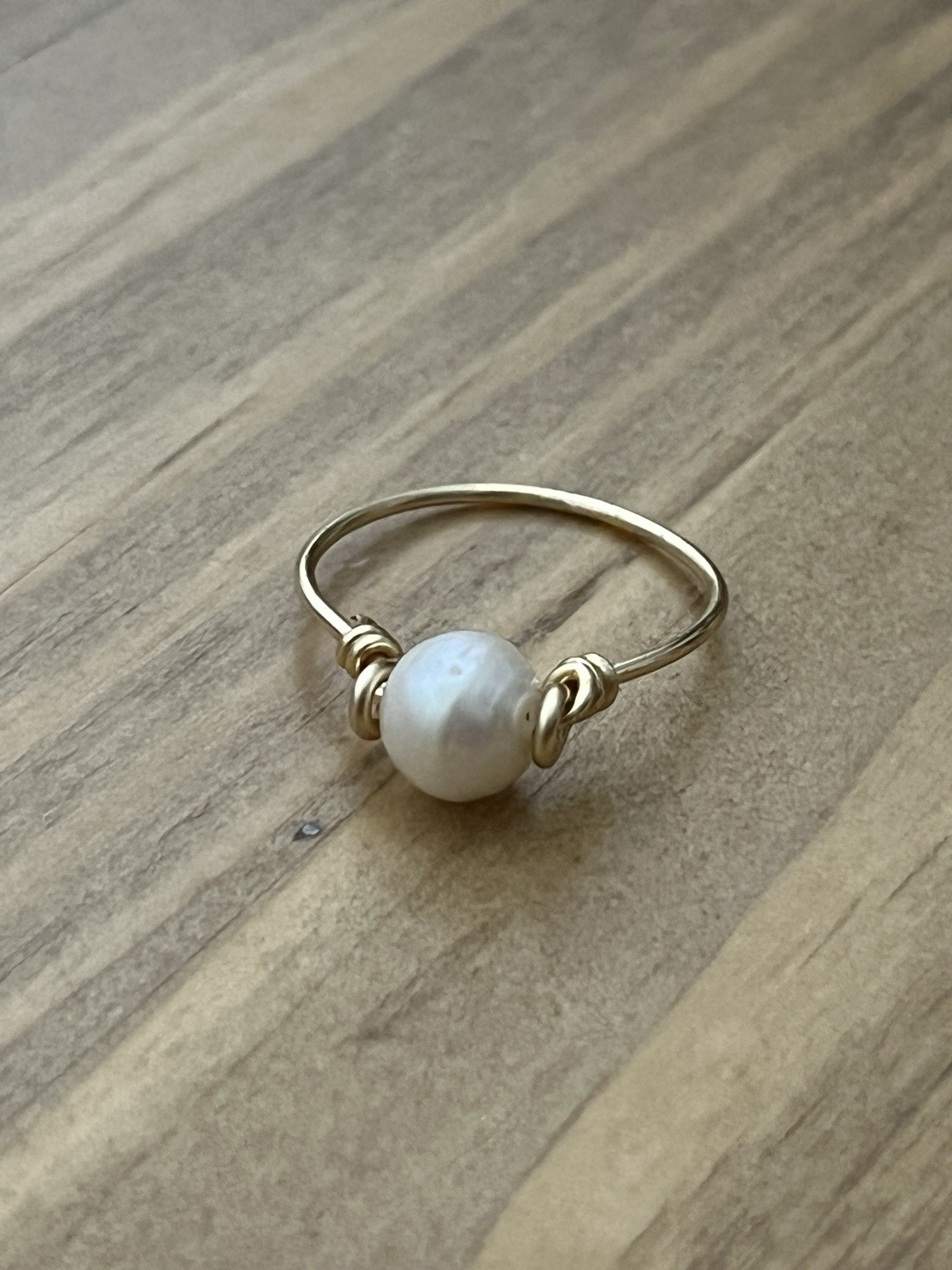 Genuine freshwater White Pearl Gold wire wrapped Ring size 7 handmade