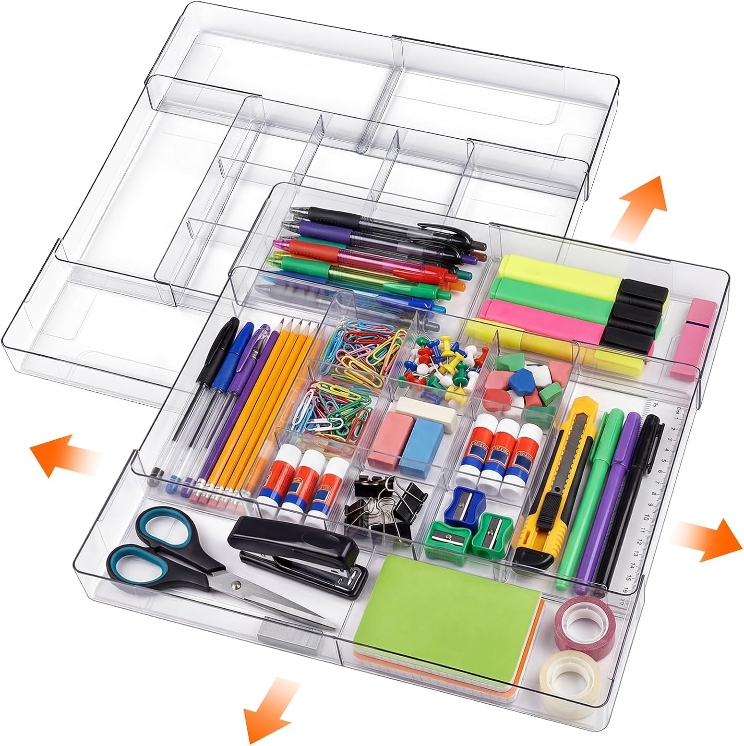 2 Pcs Large Expandable Acrylic Drawer Organizers, Grid Adjustable Drawer, Divide