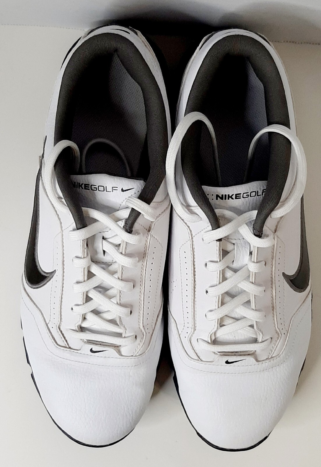 2009 Nike Sz 9 Air Tac Power Channel Golf Shoes White Black W/Cleats 379214-191
