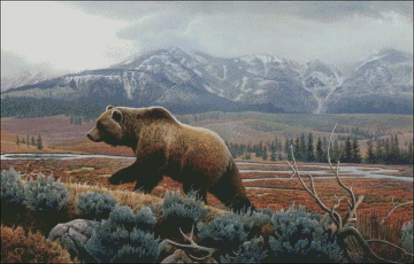 Chart Needlework - Counted Cross Stitch Patterns - Yellowstone Mist-Grizzly