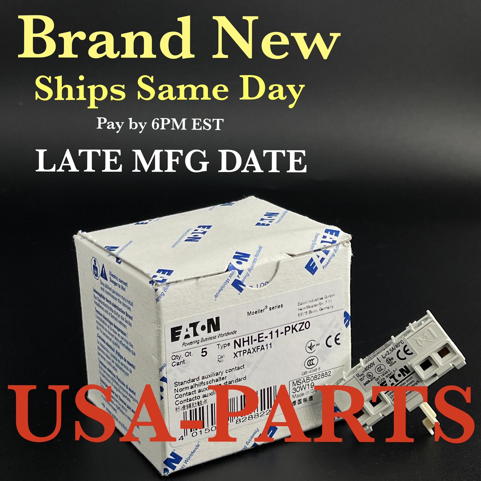 Eaton Moeller NHI-E-11-PKZ0 aux contact *Brand New* Ships Same Day