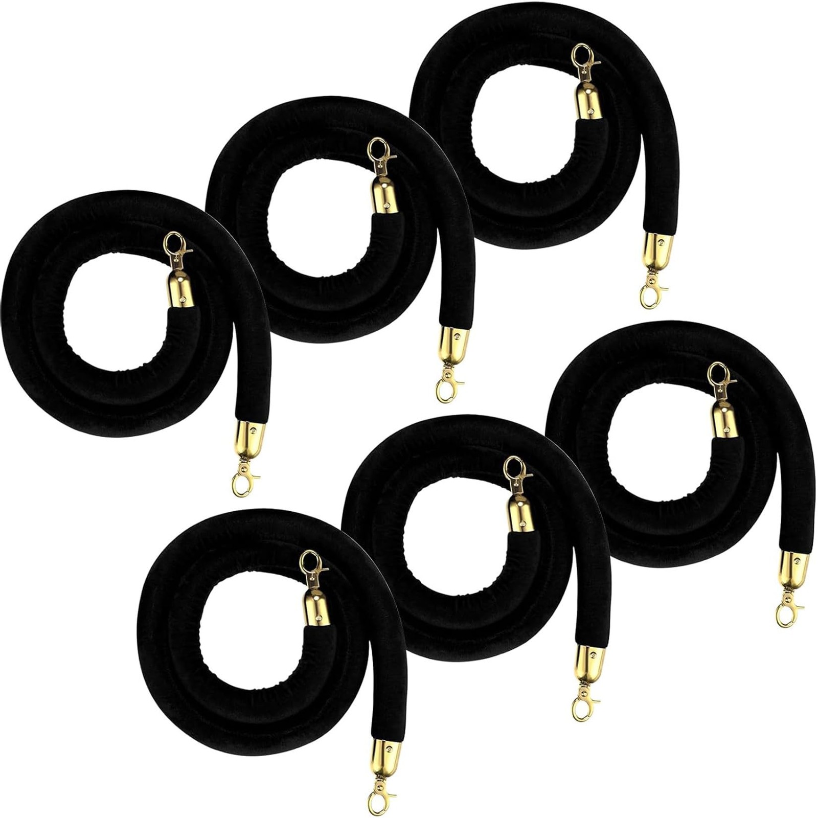 6 Pcs Velvet Stanchion Rope 5ft Crowd Control Velvet Ropes Safety Barrier w/Hook