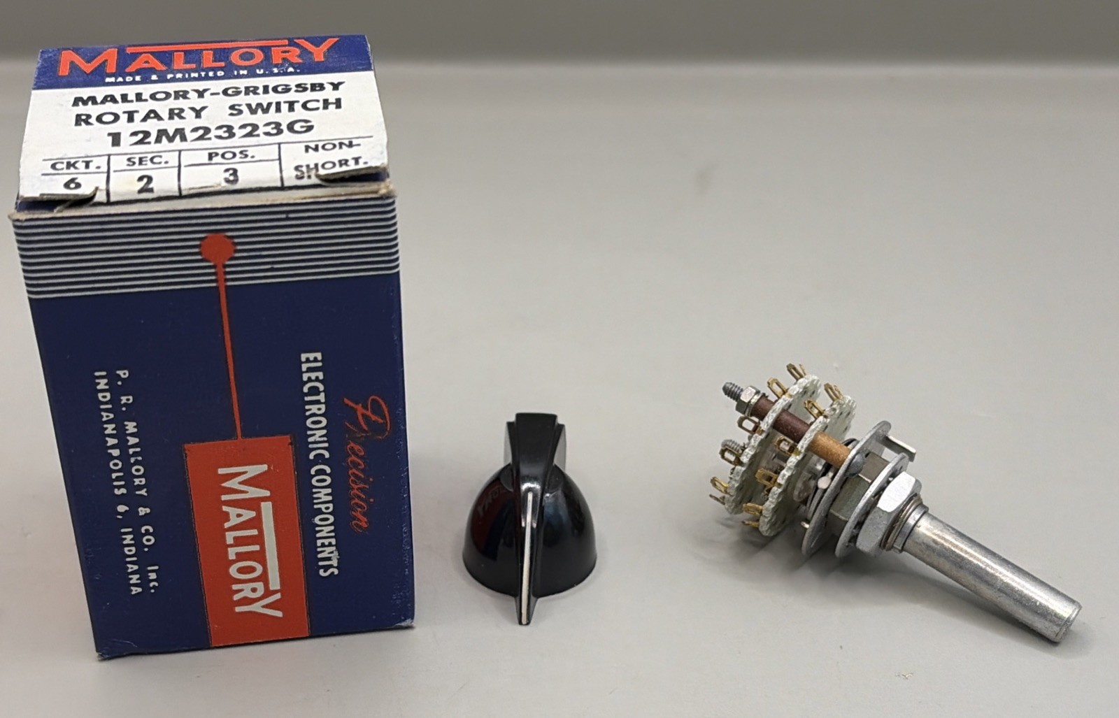 Mallory 12M2323G 6 CKT 2 Sec 3 position ceramic rotary switch New Old Stock
