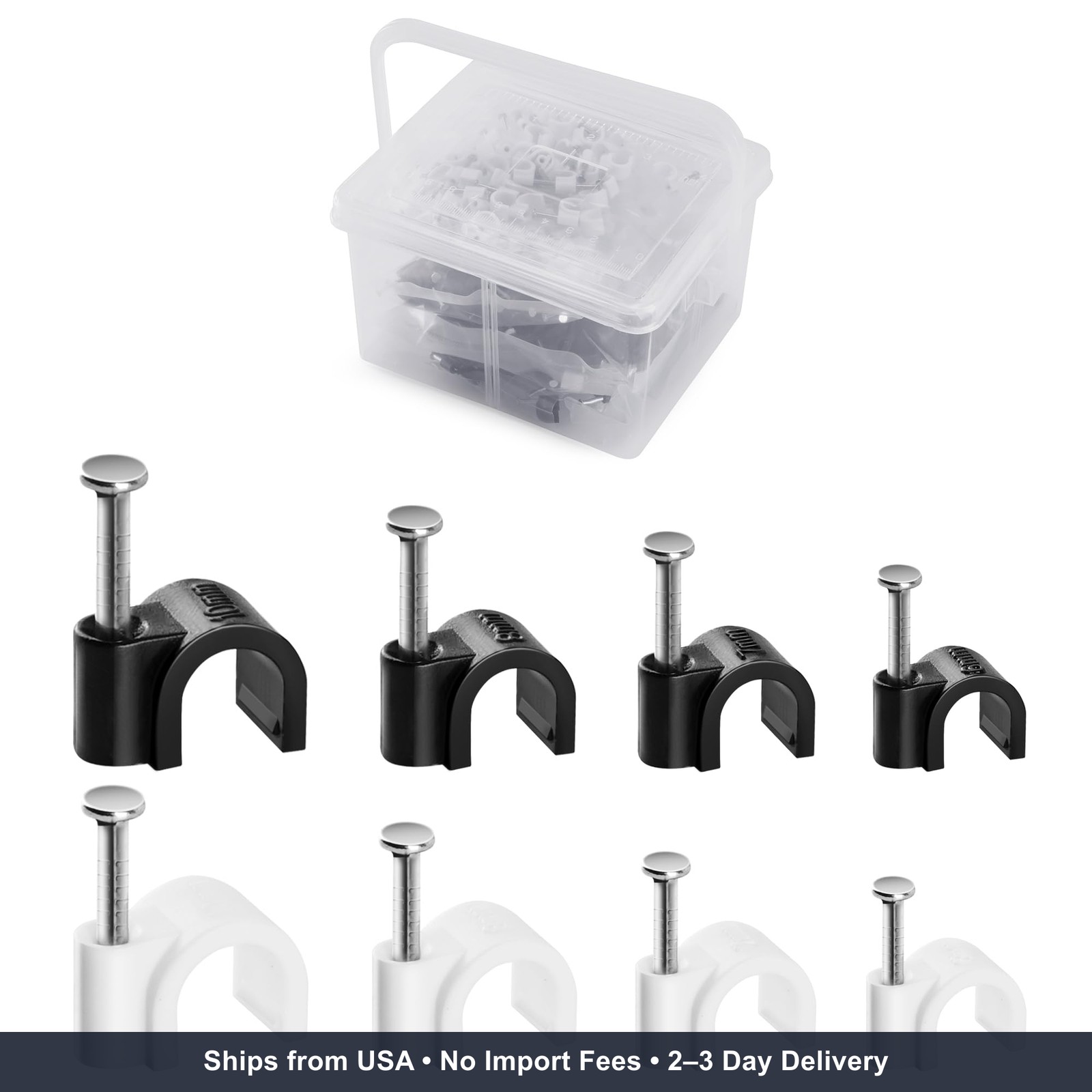 400 Pack Cable Clips with Steel Nails Kit, OD: 6mm/7mm/8mm/10mm Round U Nails (B
