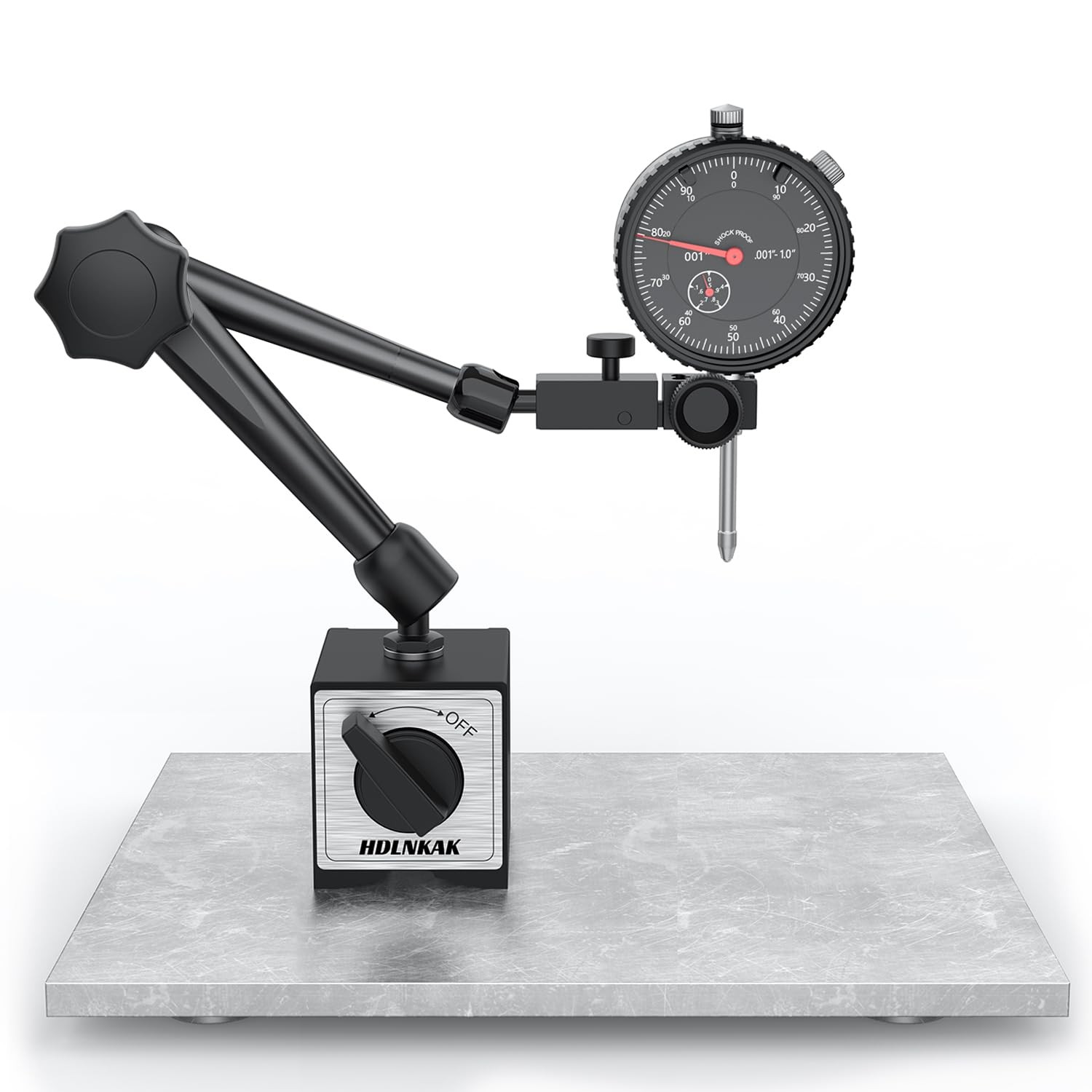 HDLNKAK Dial Indicator Gauge and Magnetic Base, 0-1"/0.001"Dial black