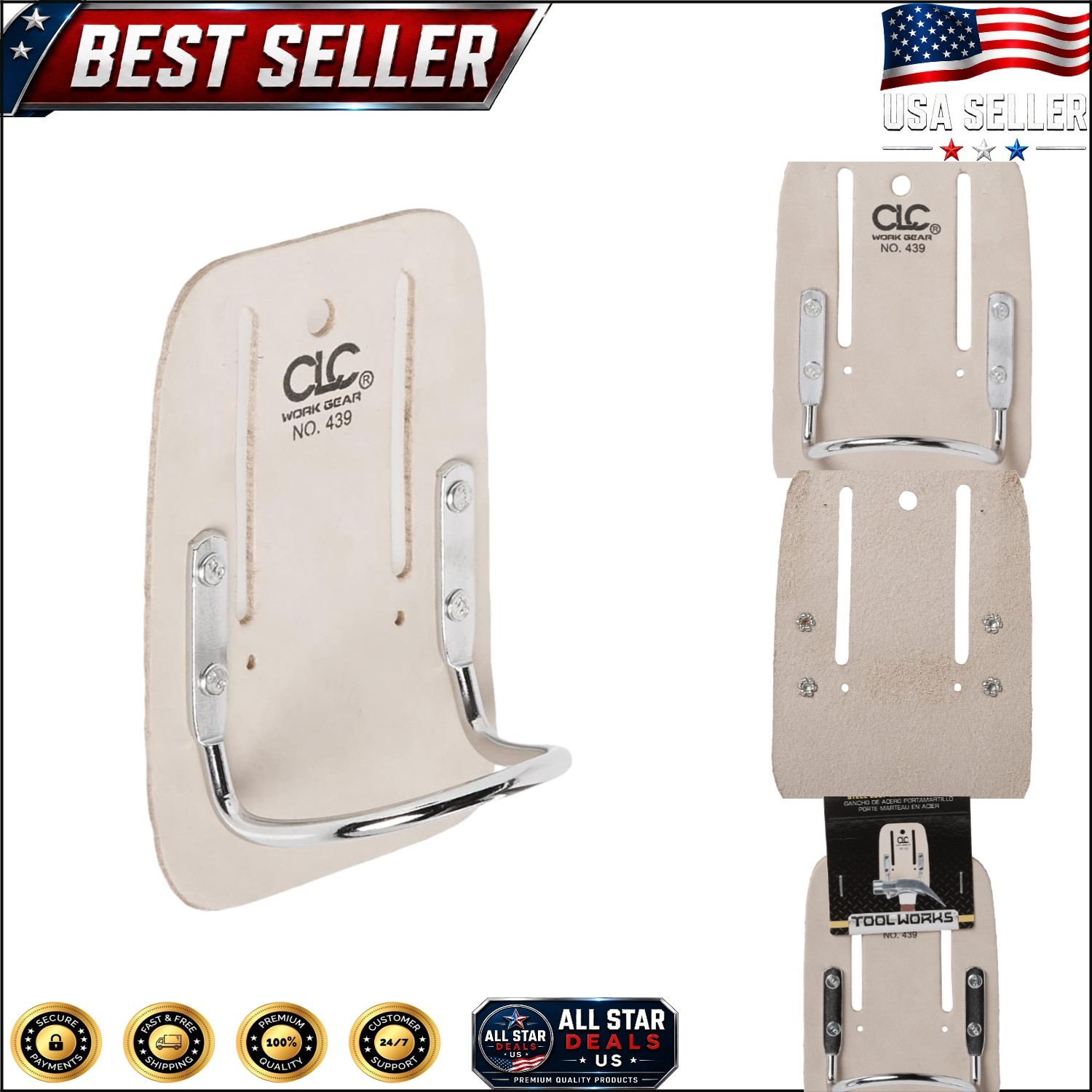 Compact Cream White Hammer Holder - Heavy Duty Leather & Steel Loop Design