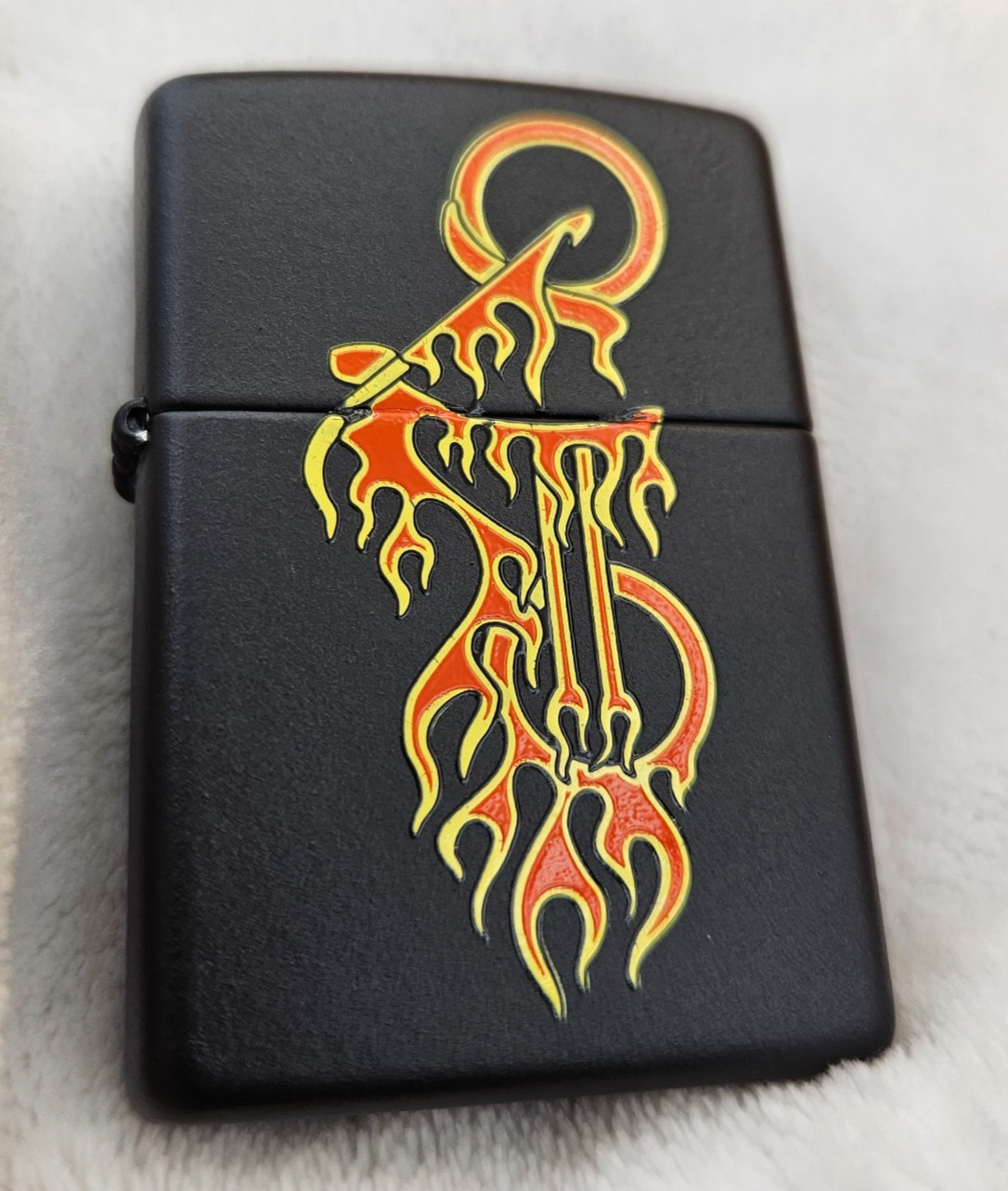 Zippo Lighter 2004 Flaming Motorcycle, Black Matte, New