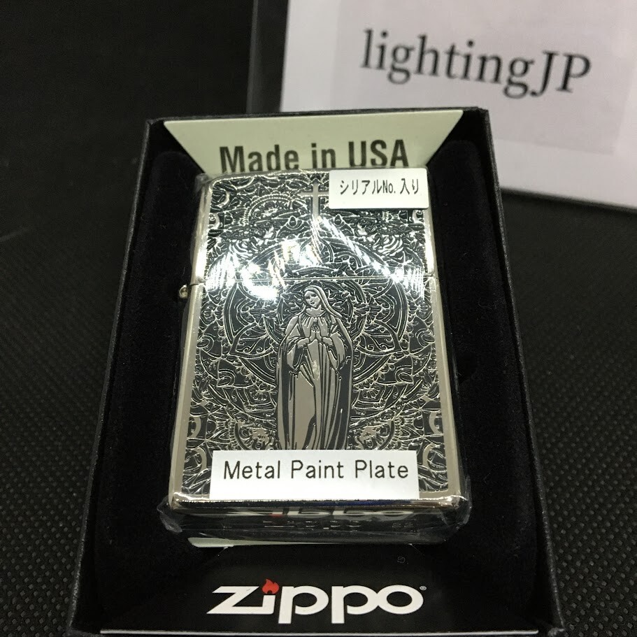Zippo Oil Lighter Maria Black Silver Metal Paste Regular Case Japan