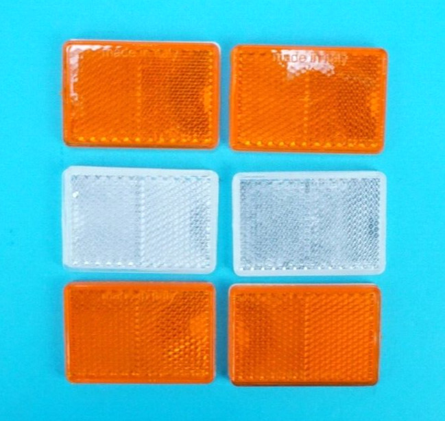 6 x GENUINE Erde Daxara AMBER WHITE Self Adhesive Stick On Reflector 57mm x 39mm