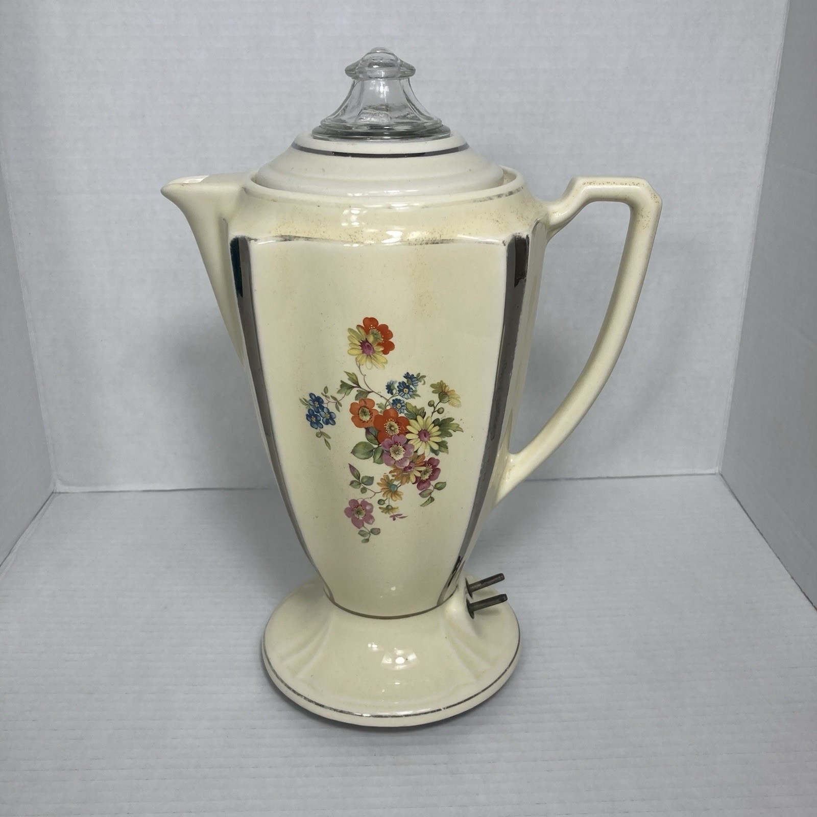 Vintage Porcelain Coffee Tea Percolator Unique Art Deco Country Cottage No Cord