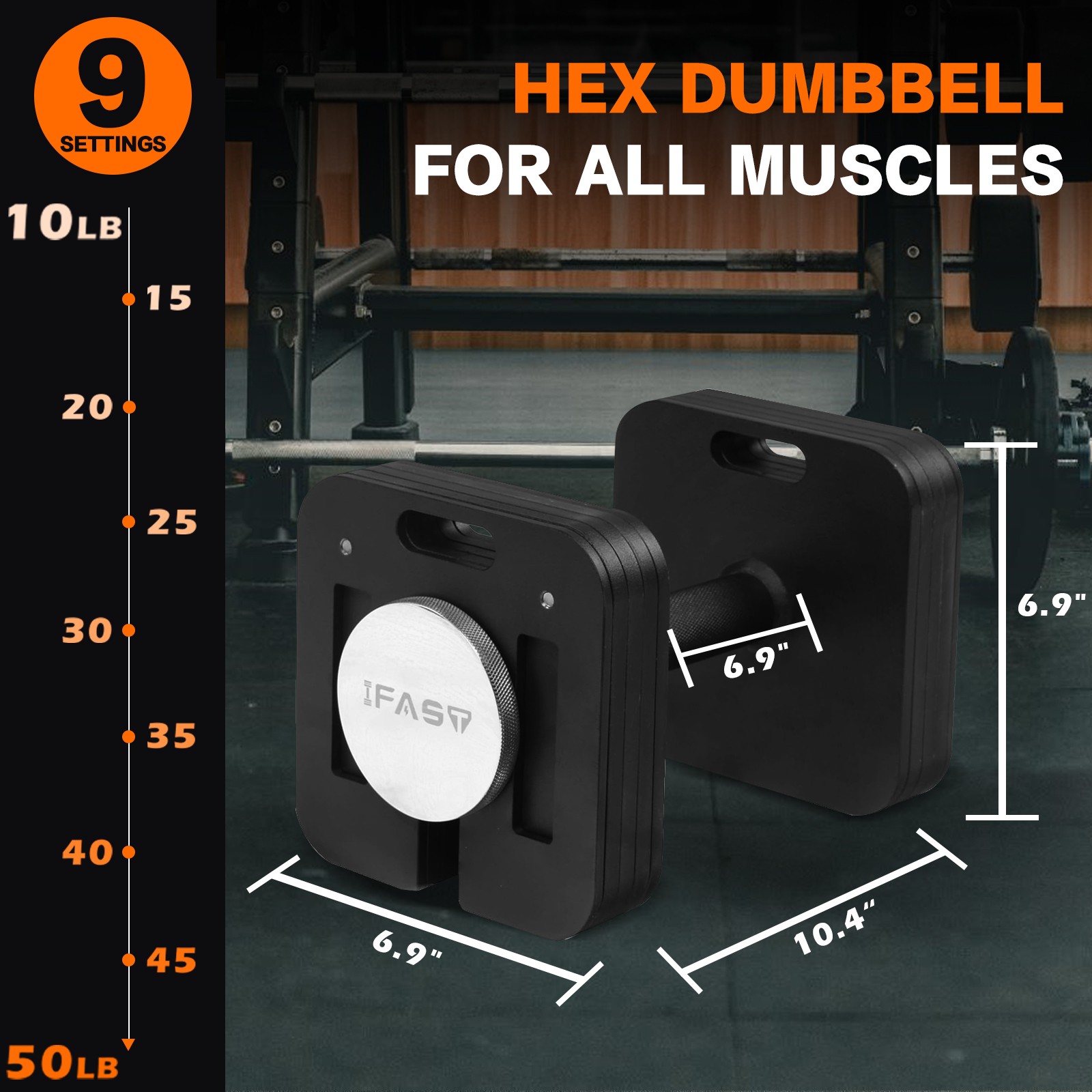 Adjustable Dumbbell 50LB 9-in-1 Quick-Lock Free Weight Multiweight