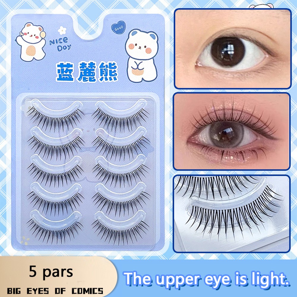 5 Pairs Transparent Band False Eyelashes Natural Style 7-12mm Length Synthetic