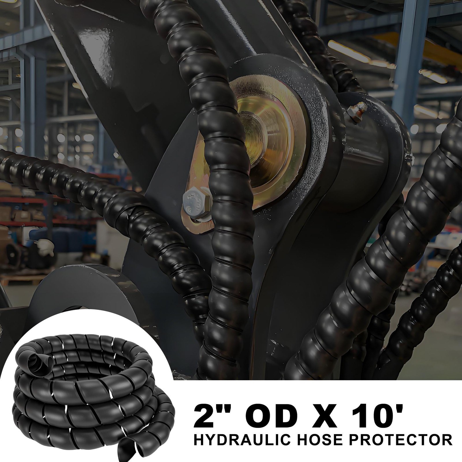 Hydraulic Hose Protector, 2" OD x 10' Length Spiral Wrap