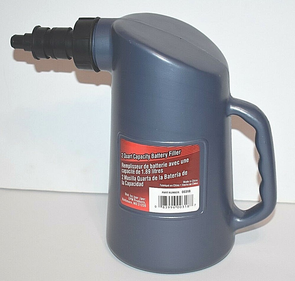 2 Quart Battery Filler Bottle Jug With Automatic Shut Off Golf Cart RV Car Truck