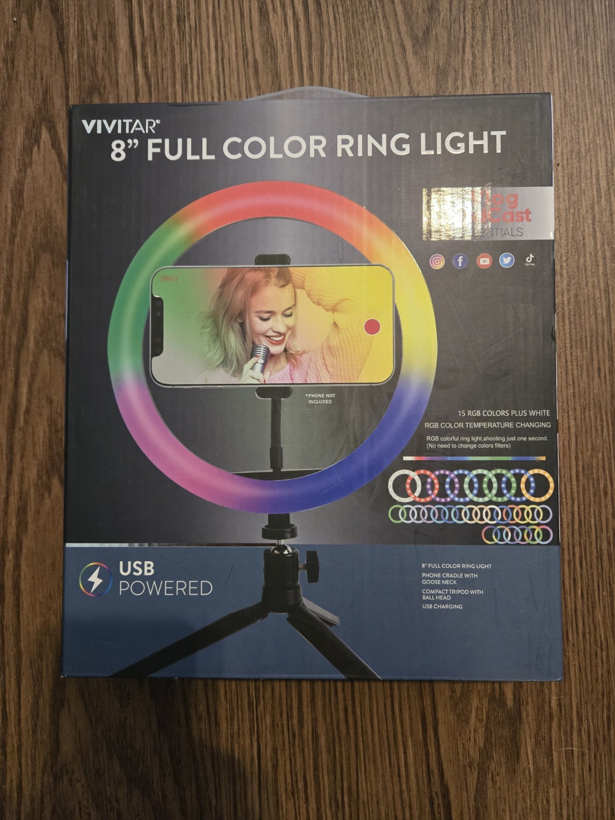 New Vivitar 8" Full-Color Ring Light w/Tripod *Factory Sealed*