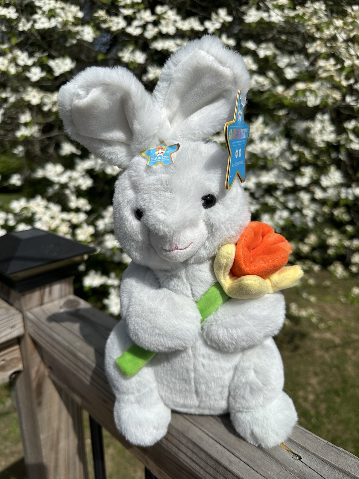 FAO Schwarz Glow Brights Bunny With Daffodil Plush Toy New With Tags