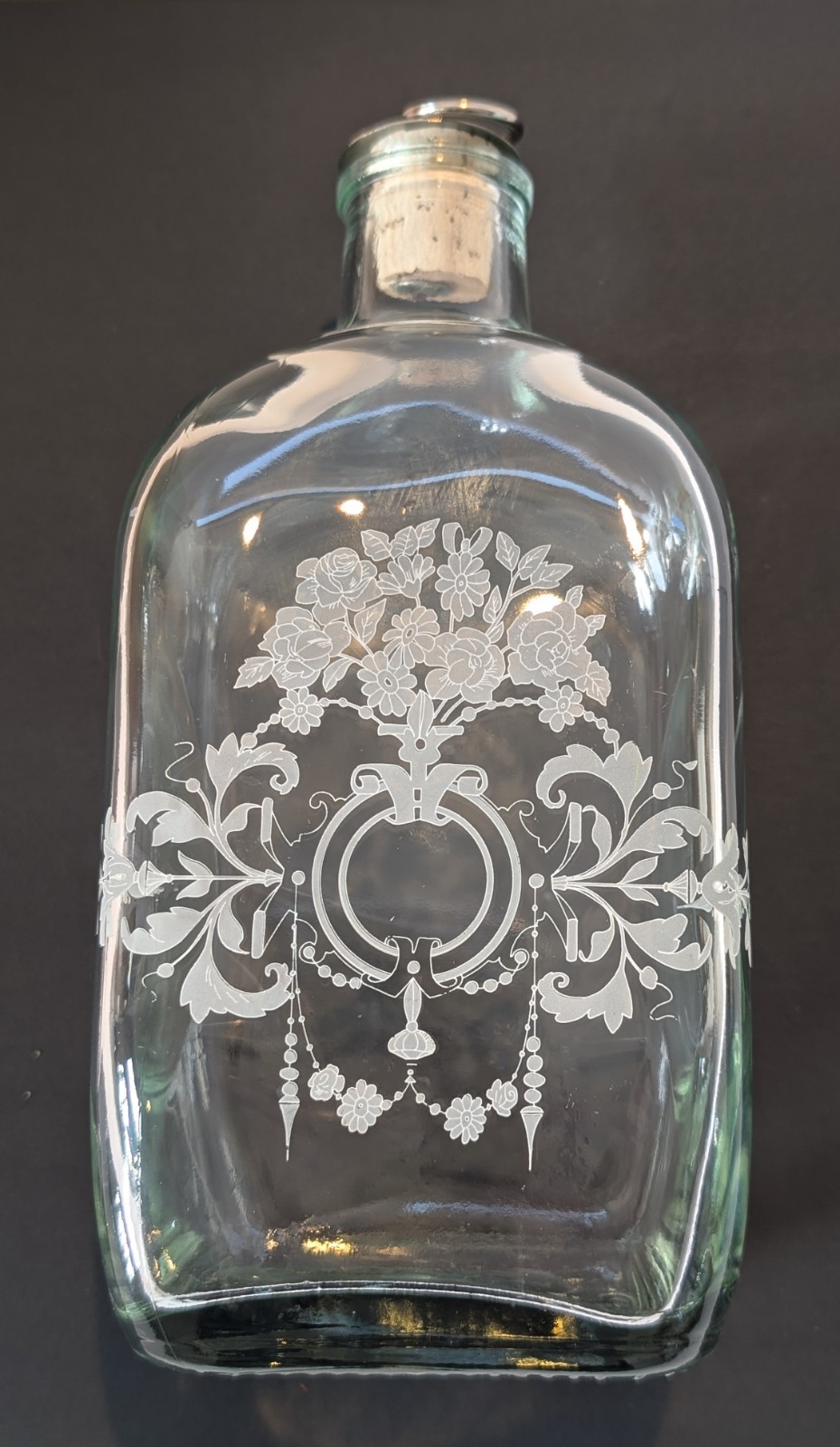 Vintage Frosted Whisky Embarrafado Bottle, Made In Portugal W/ Ringed Cork