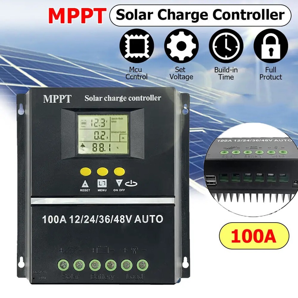 2pcs 100A MPPT Solar Charge Controller Tools 12V/24V/36V/48V LCD Dual USB