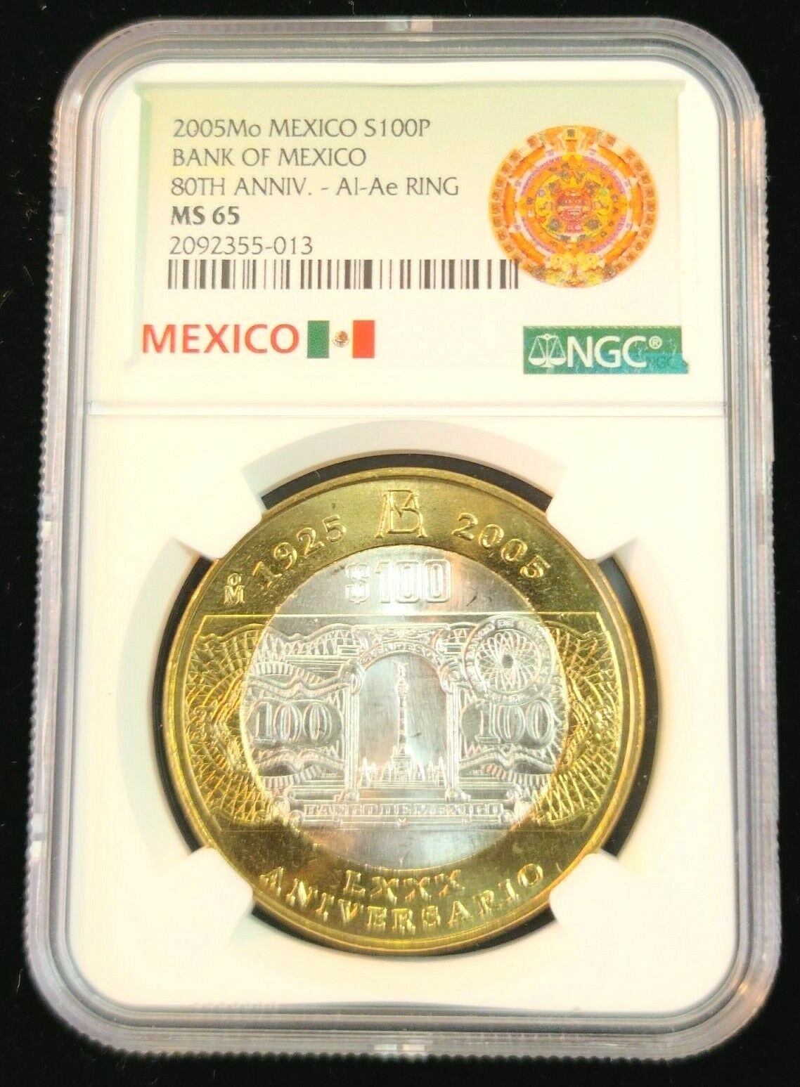 2005 MEXICO SILVER 100 PESOS BANK OF MEXICO 80TH ANNIVERSARY NGC MS 65 TOP POP