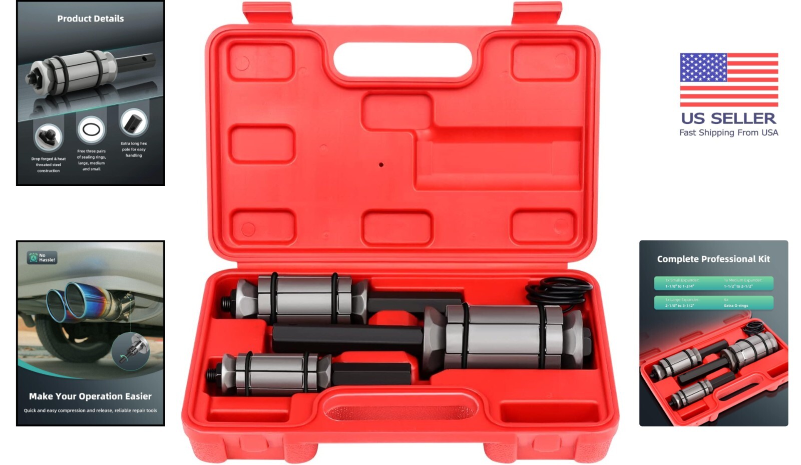 Efficient 3-Piece Pipe Expander Set - Compatible with Most Vehicles and Trucks
