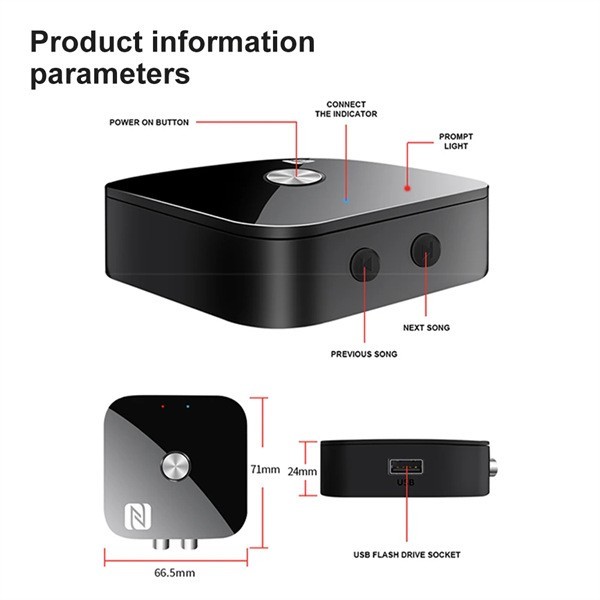 T68 Bluetooth 5.3 Audio Receiver, Black