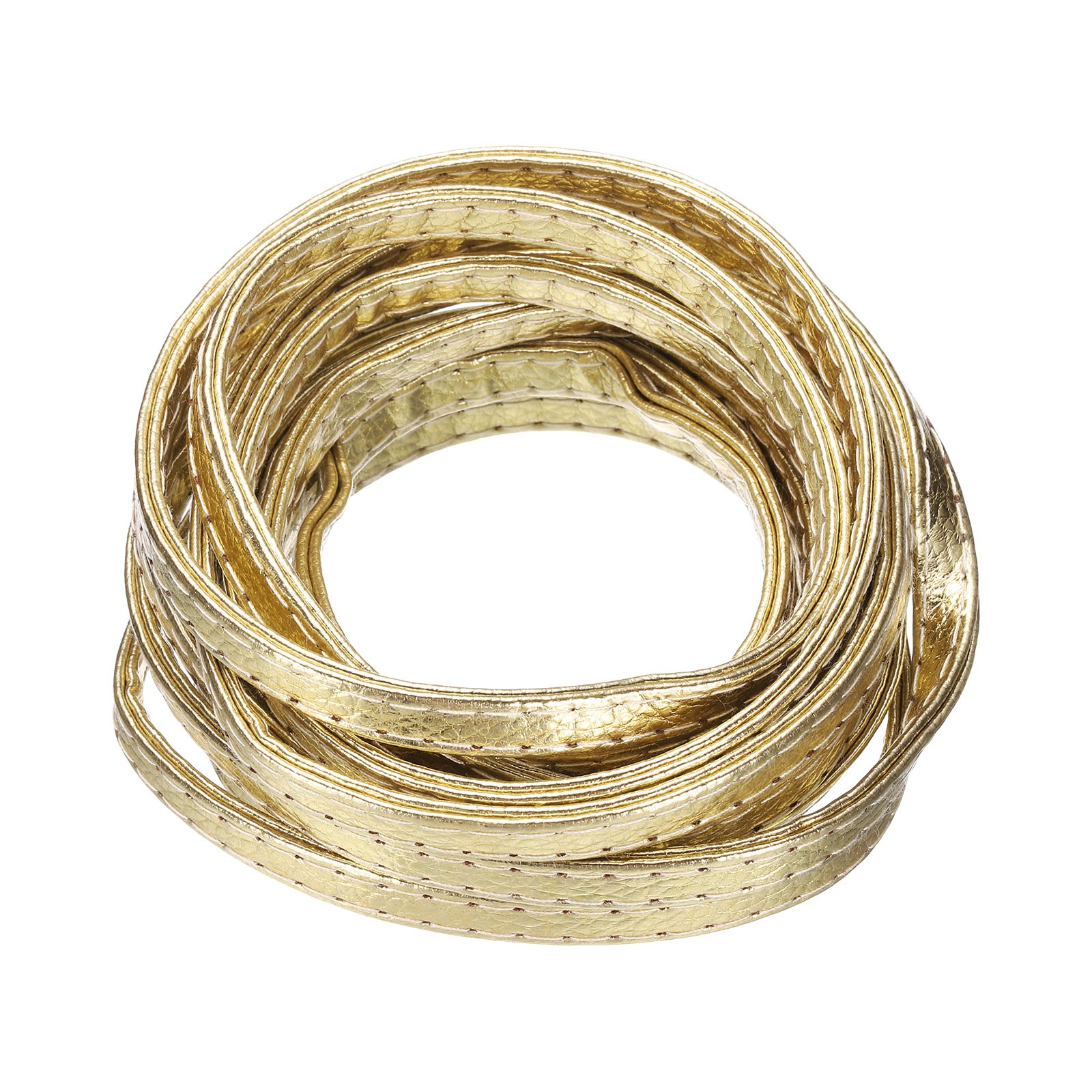 0.3 Inch Wide 118 Inch Length Double Stitching Flat Leather Strap, Light Gold