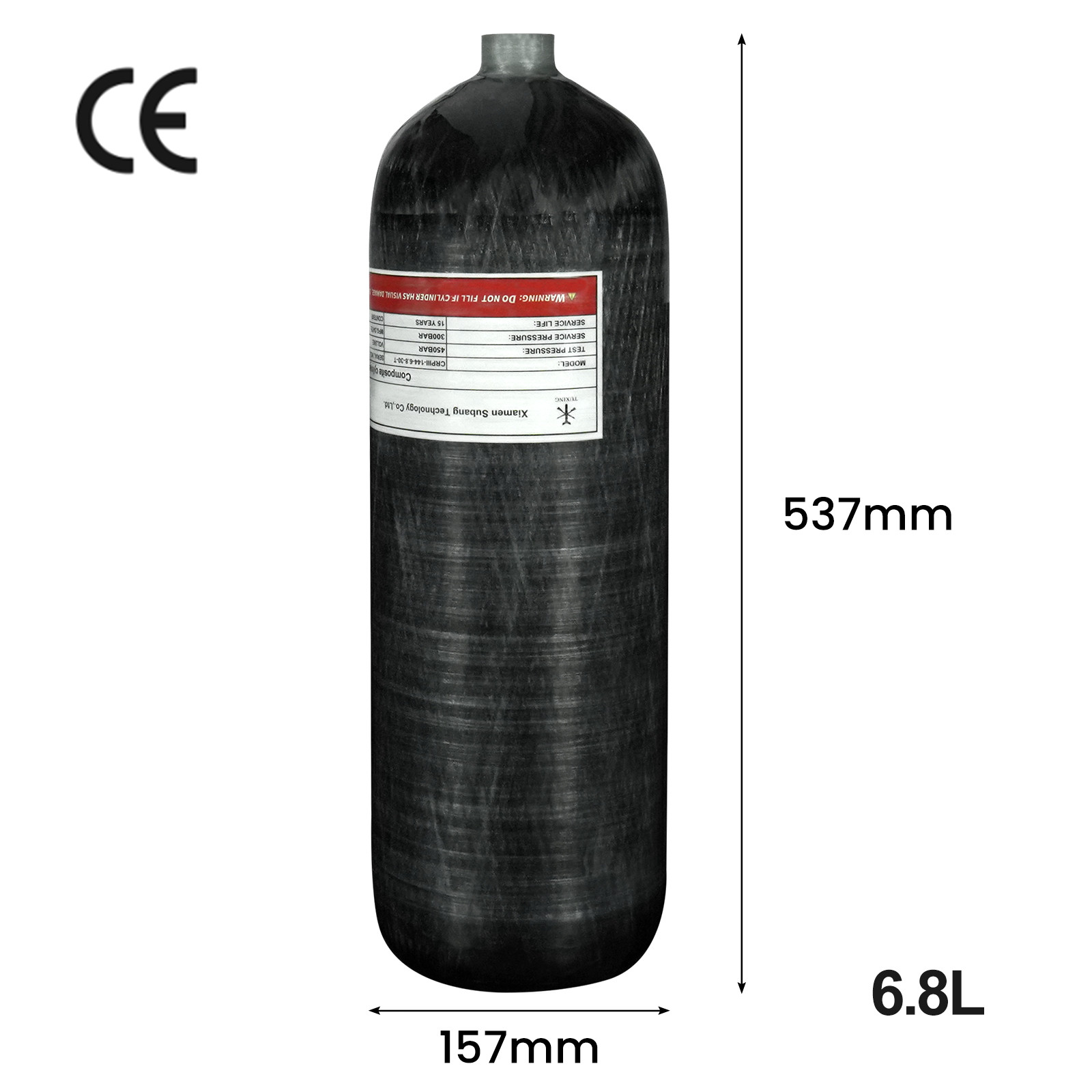 TUXING 4500Psi PCP Air Tank 6.8L Carbon Fiber HPA Tank Scuba Diving Tank M18*1.5