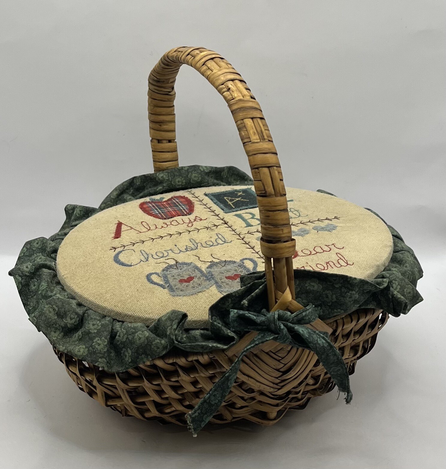 Folk Art  Woven Wicker Basket Best Friend By Valorie