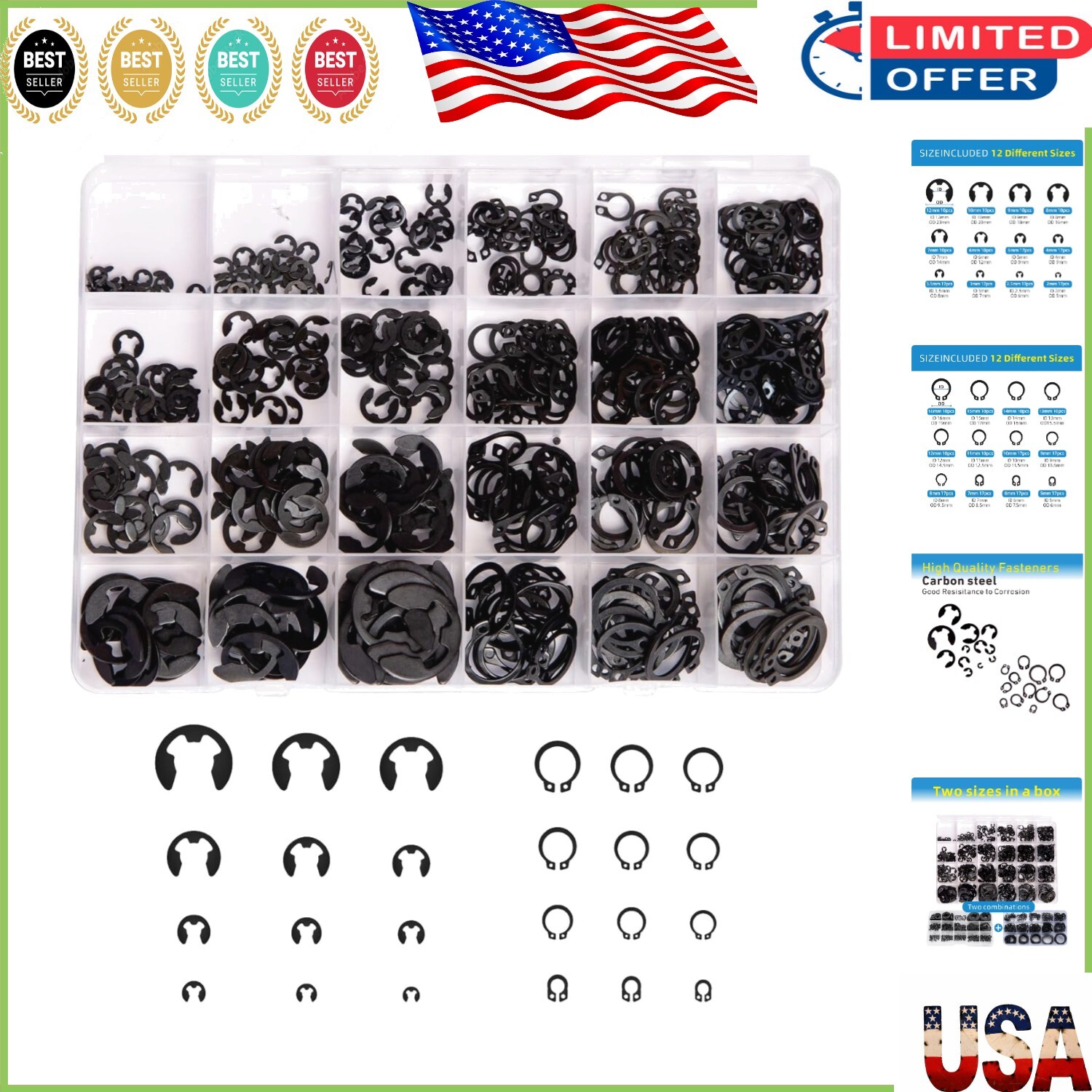 Professional Grade 324Pcs E-Clip & C-Clip Assortment for Various Applications