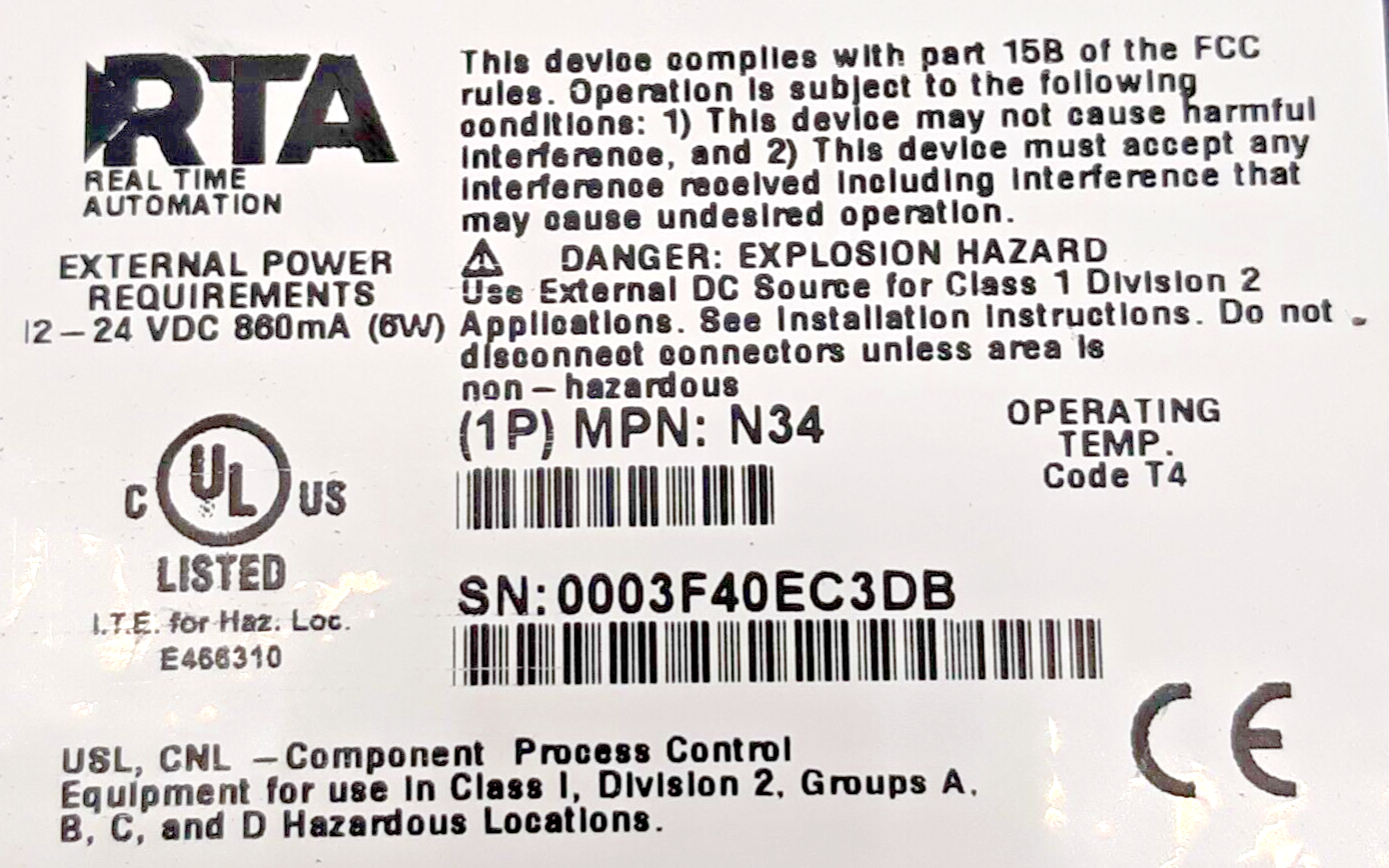 RTA 460MMBMS-N34 Protocol Gateway