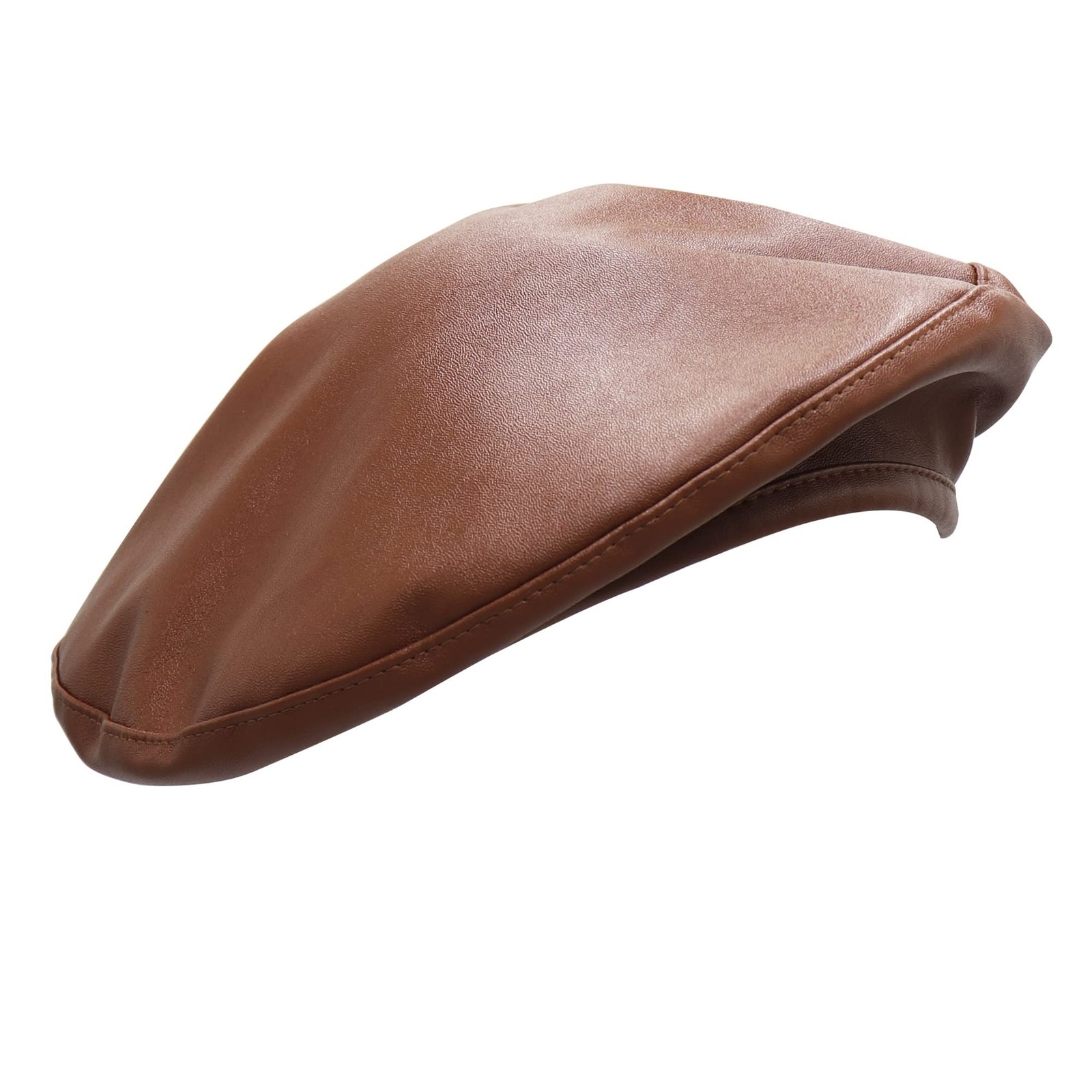 Womens Classic Pu Leather French Beret Hat One Size Brown