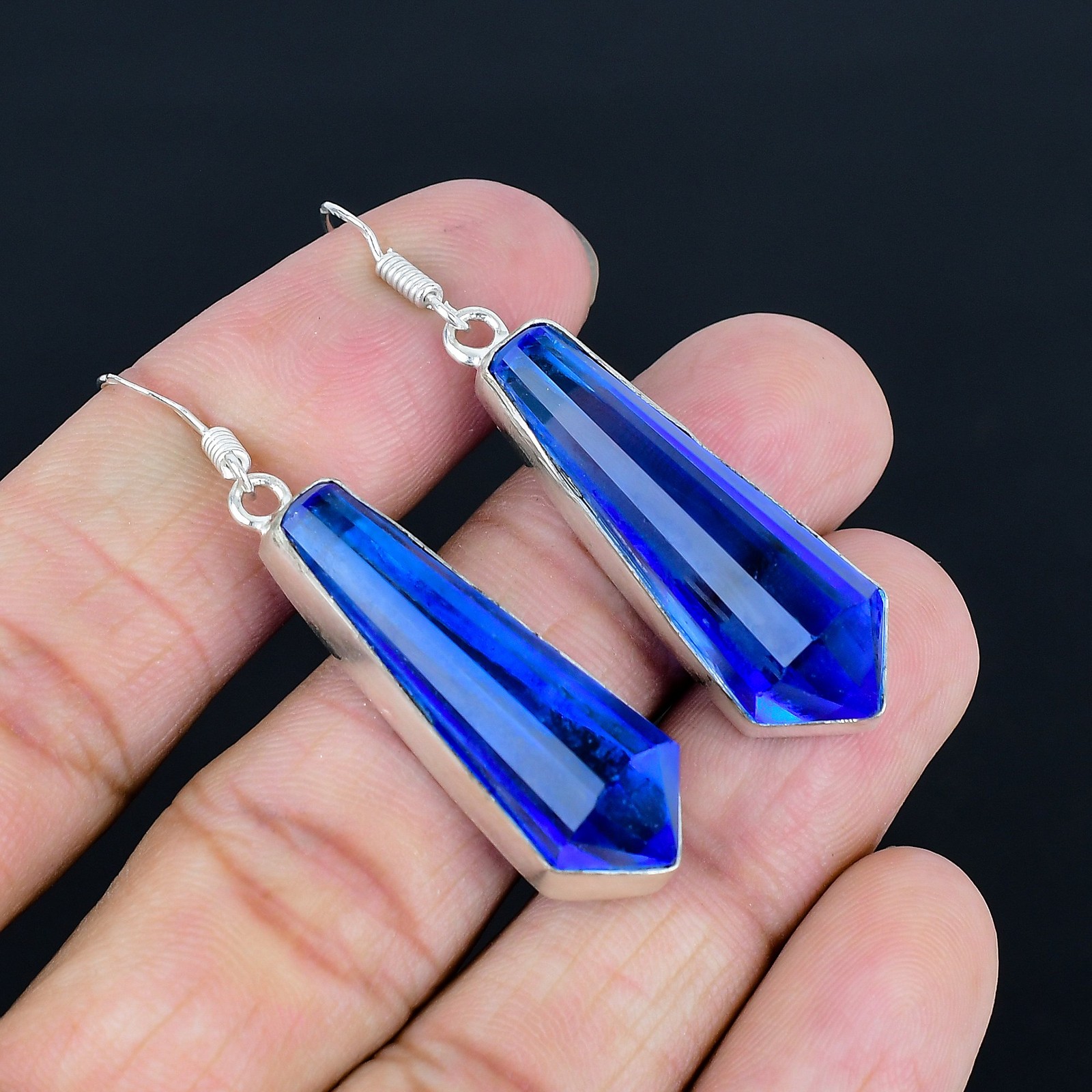 Tanzanite Quartz 925 Sterling Silver Gemstone Gift Jewelry Earring 2.3" VJ 1232