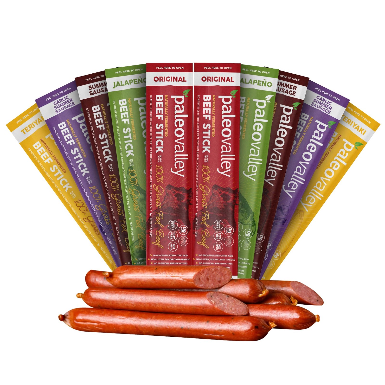 Paleovalley 100 Grass Fed Beef Sticks - Delicious Gluten Free Beef Snack - H...