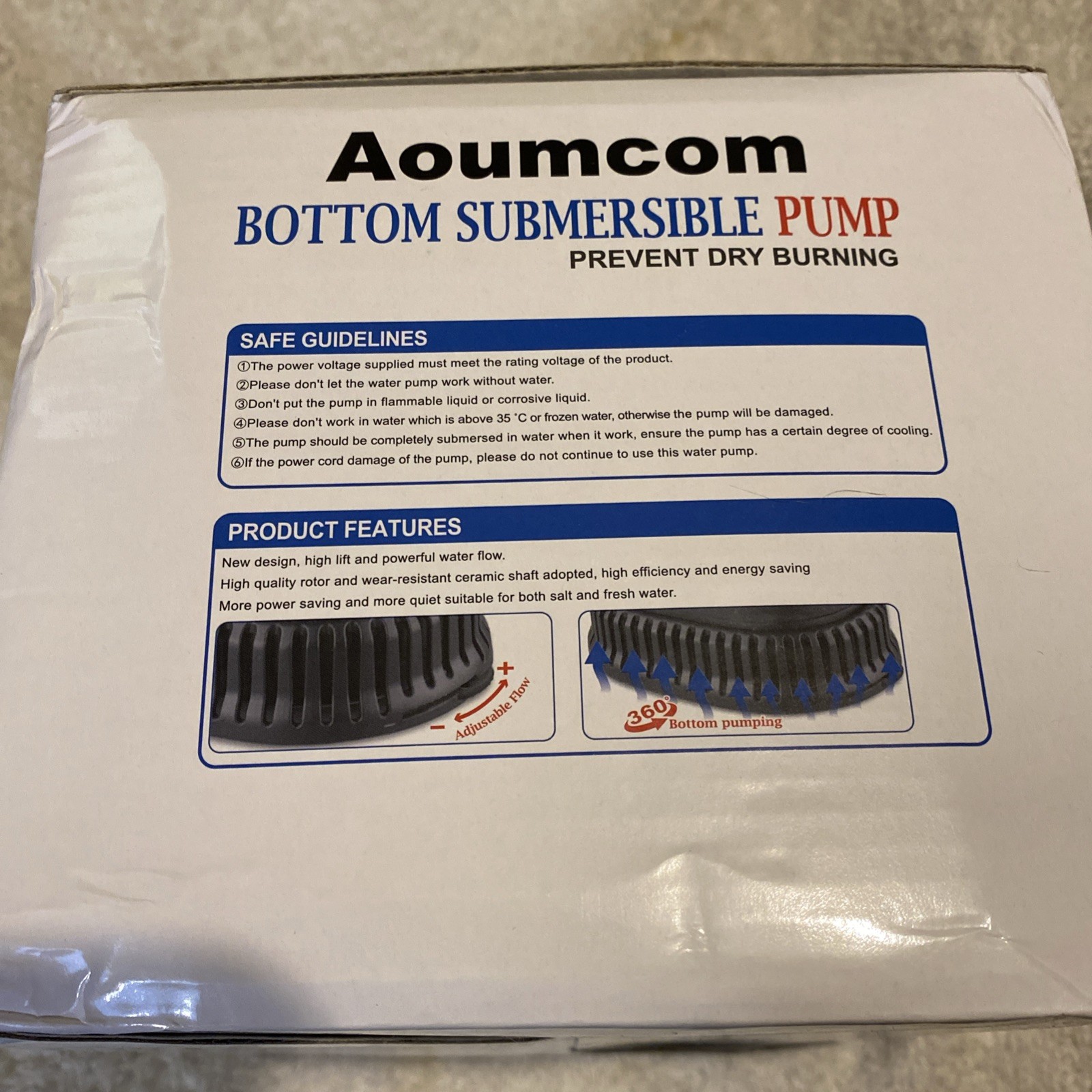Aoumcom 530 GPH Bottom Submersible Pump - New in box