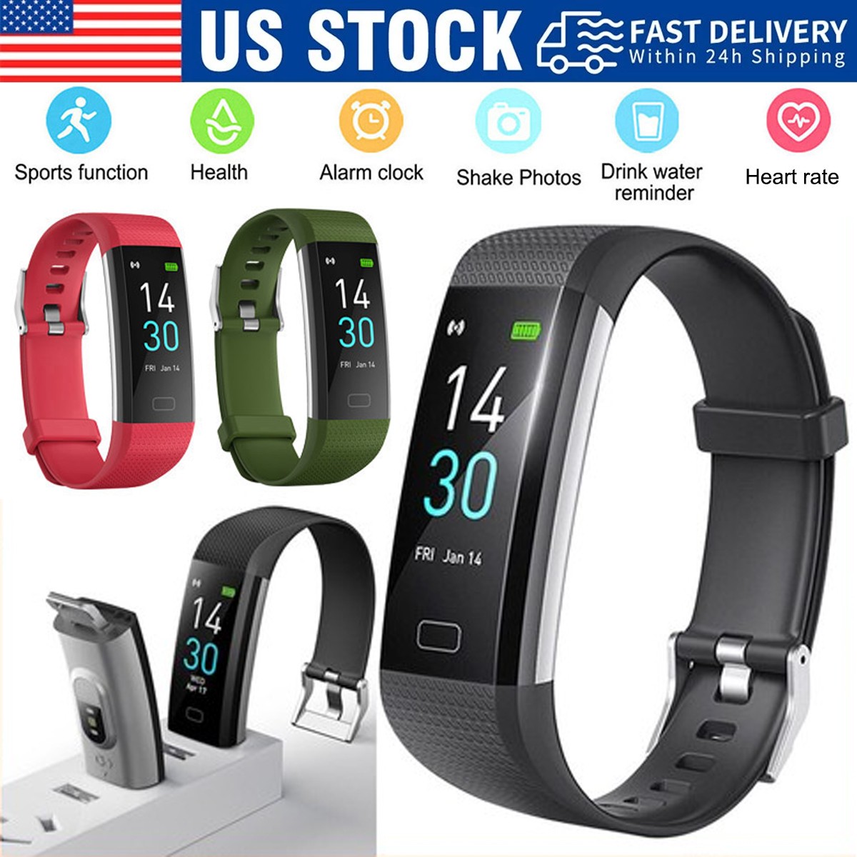 New Smart Watch w/ Heart Rate Blood Oxygen Blood Pressure Monitor 24 Sport Modes