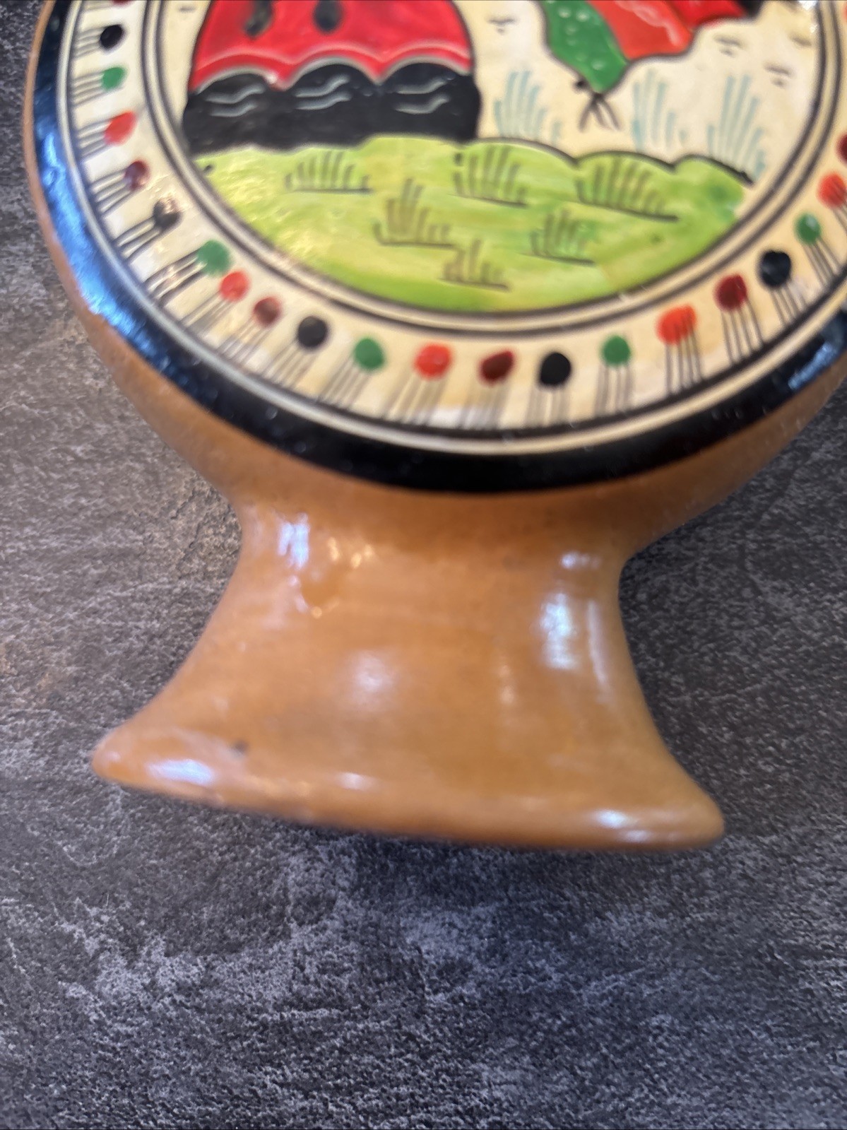 Vintage Peruvian Jaguar Pottery Vessel Hand Made 7" x 5" Cusco Peru INCA LOC CAB