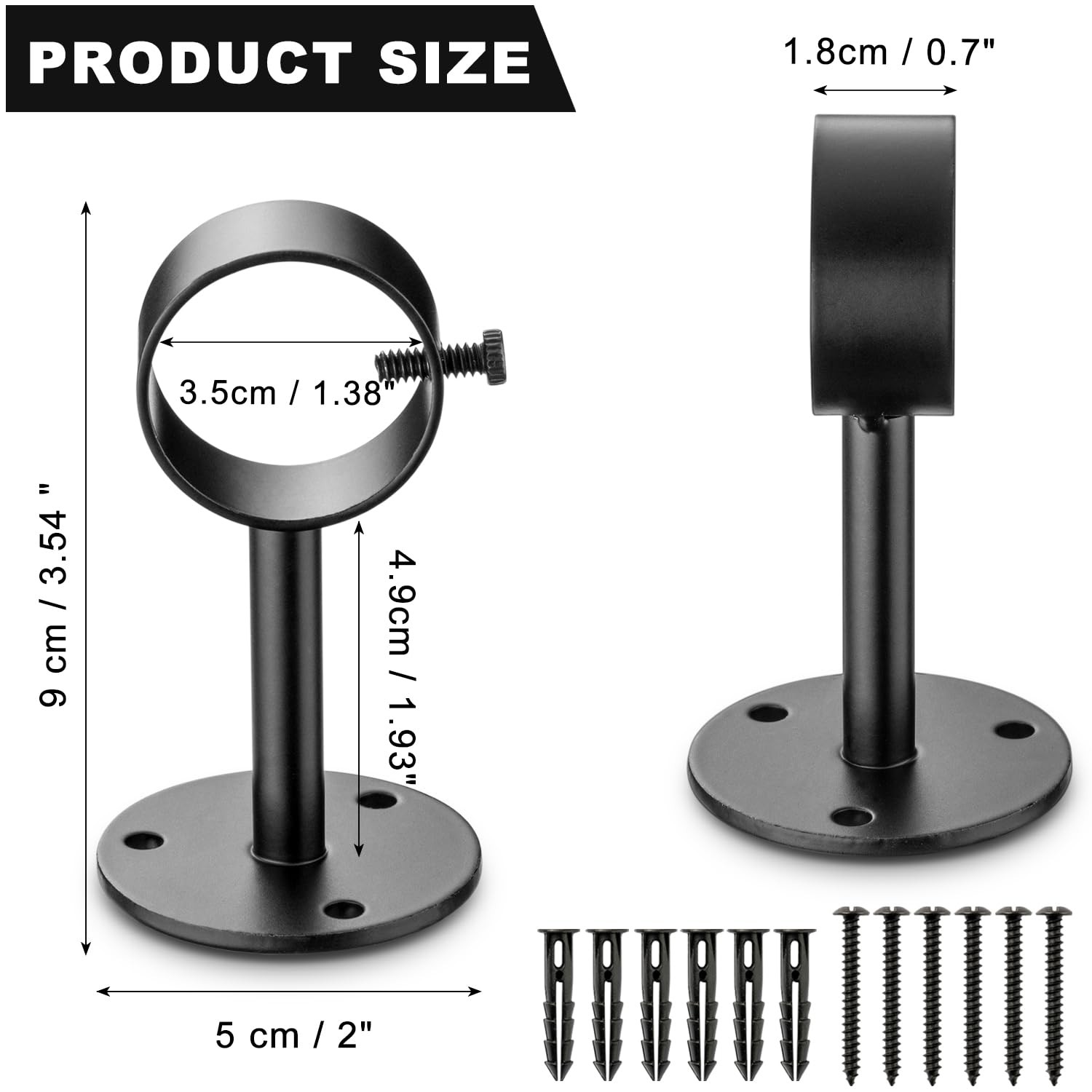 Ceiling Curtain Rod Brackets - 2 Pack, Ceiling Mounted Curtain Rod Hooks Black