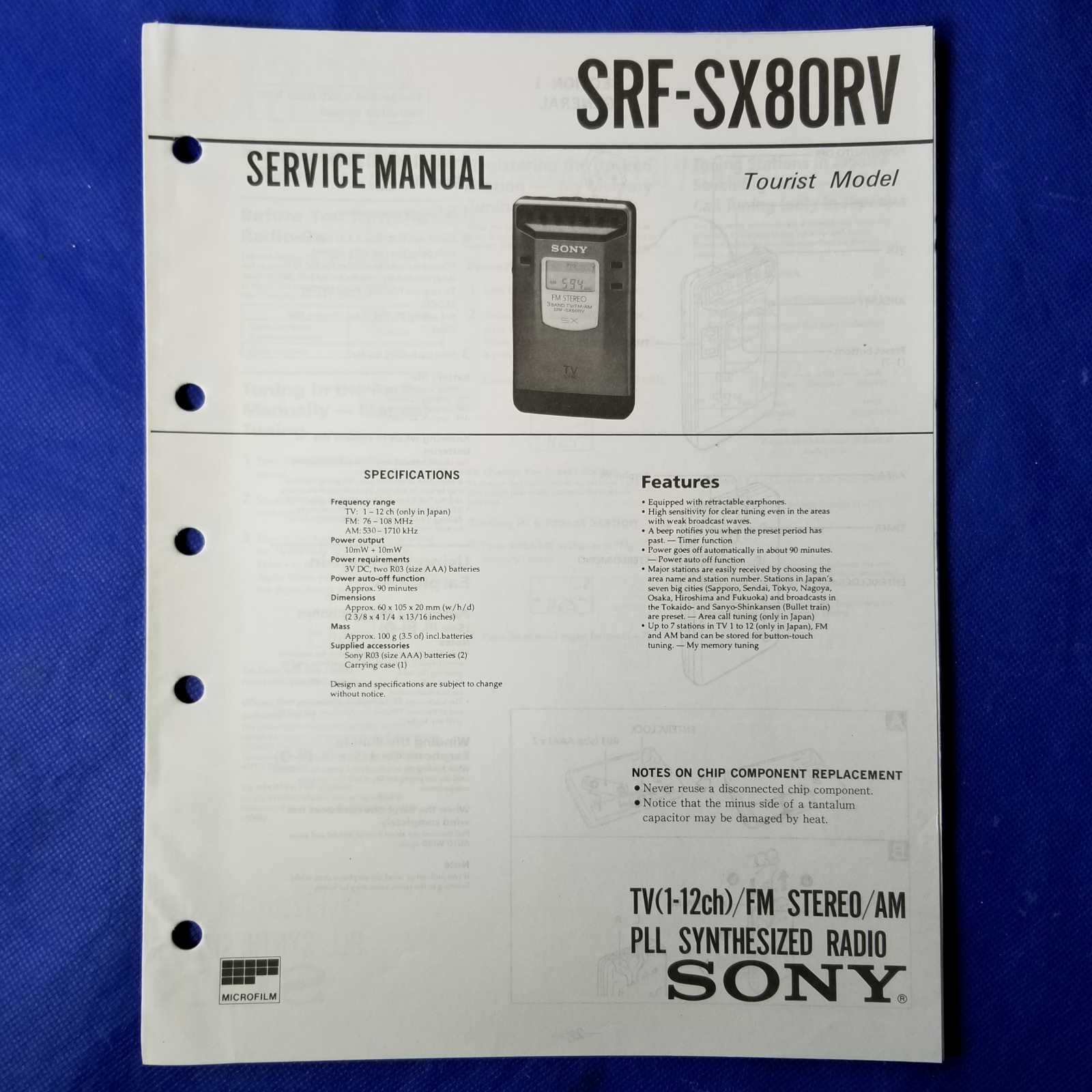 SONY SRF-SX80RV Service Manual Original Paper OEM Repair Guide - USA