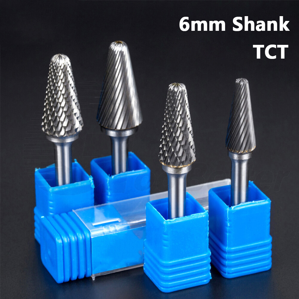6mm Shank TCT Carbide Rotary Tool Bit Burr Cutter Round Nose Tree Ø 6mm to 16mm