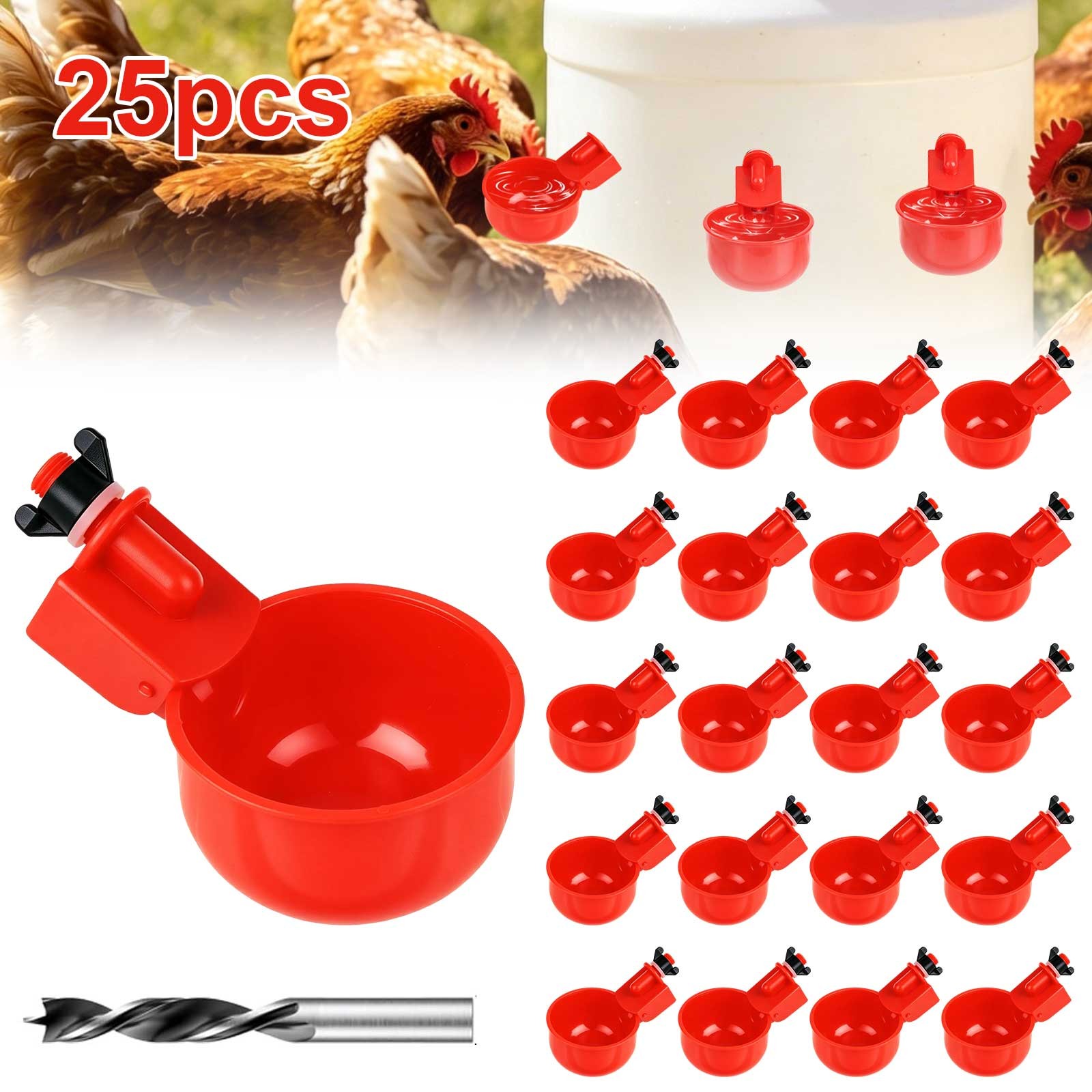 25PCS Chicken Automatic Watering Cups Poultry Drinker Duck Quail Hen with Drill