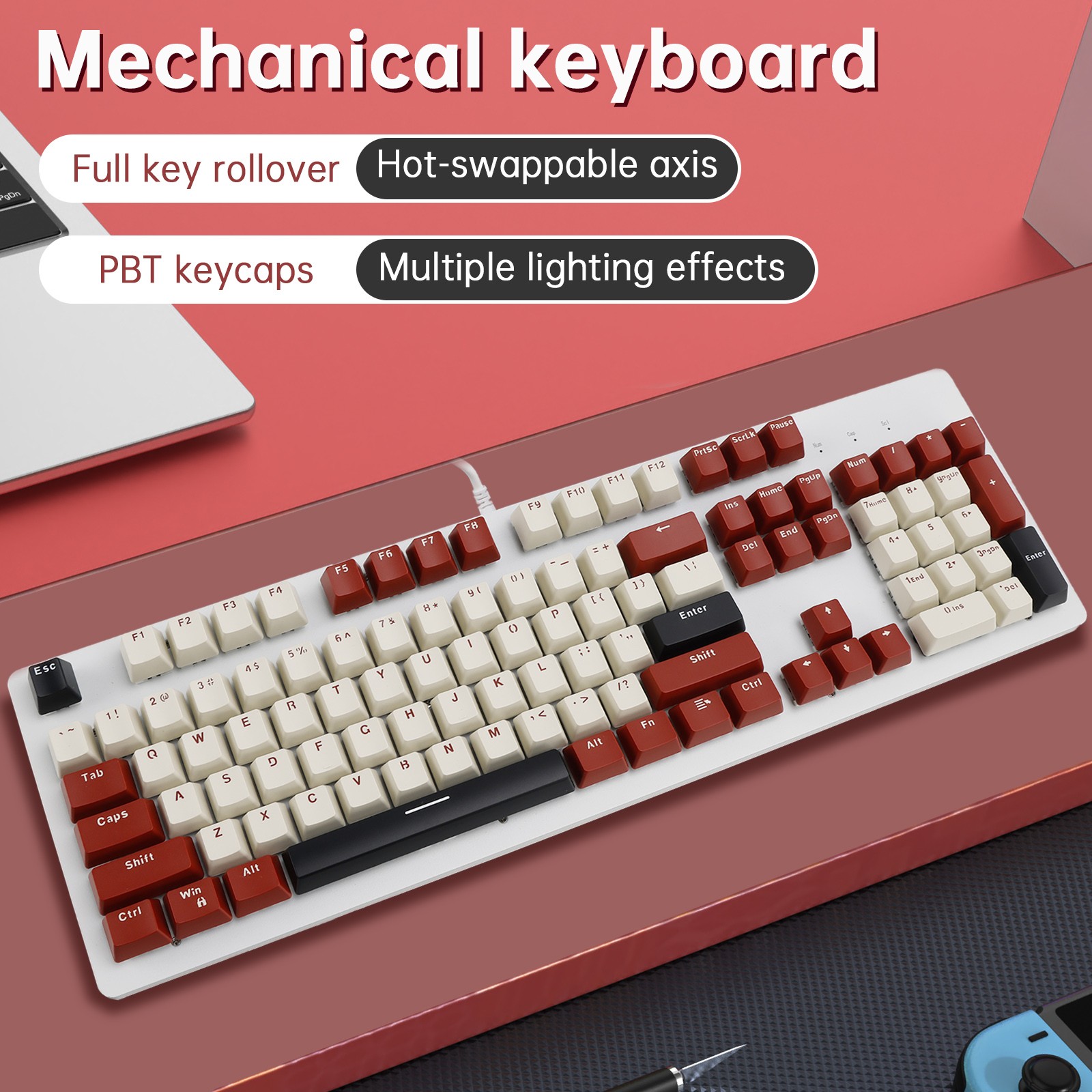 104-Key Wired Mechanical Linear Switch Gaming Keyboard Blue Switch WHI