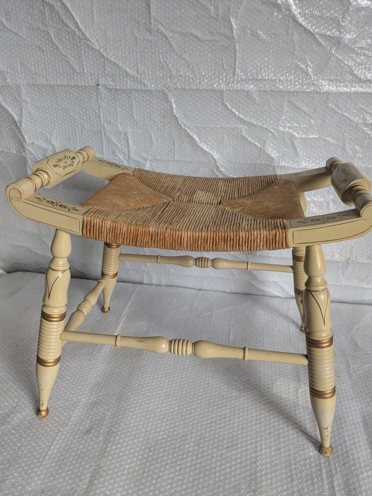 Vintage HITCHCOCK Footstool Bench Ottoman Stencil Gold Chair Wooden Old Antique