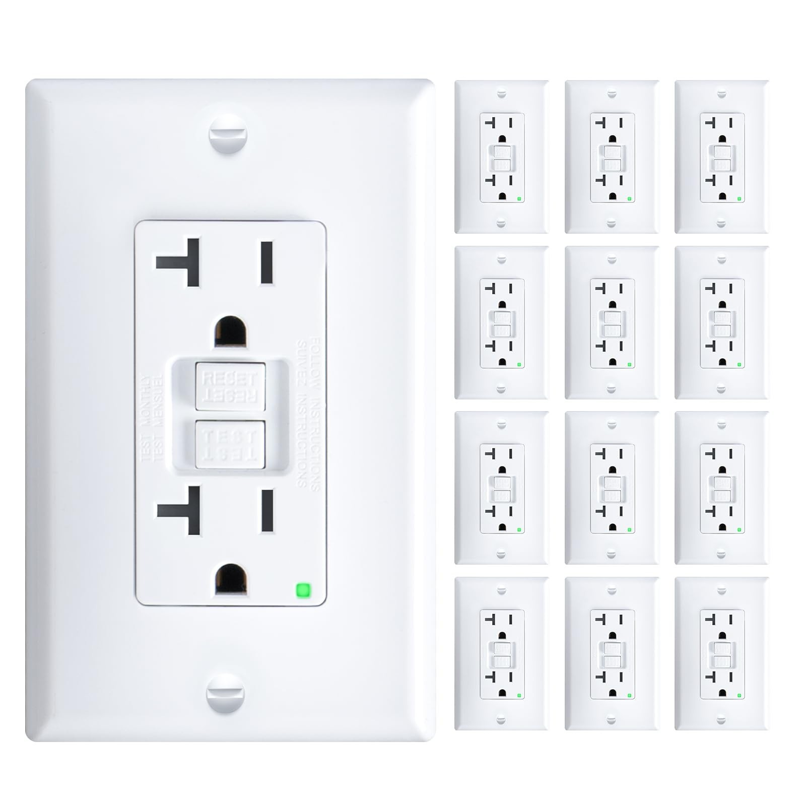 Amico 12 Pack GFCI Outlet 20 Amp Thinner Design, Non-Tamper Resistant