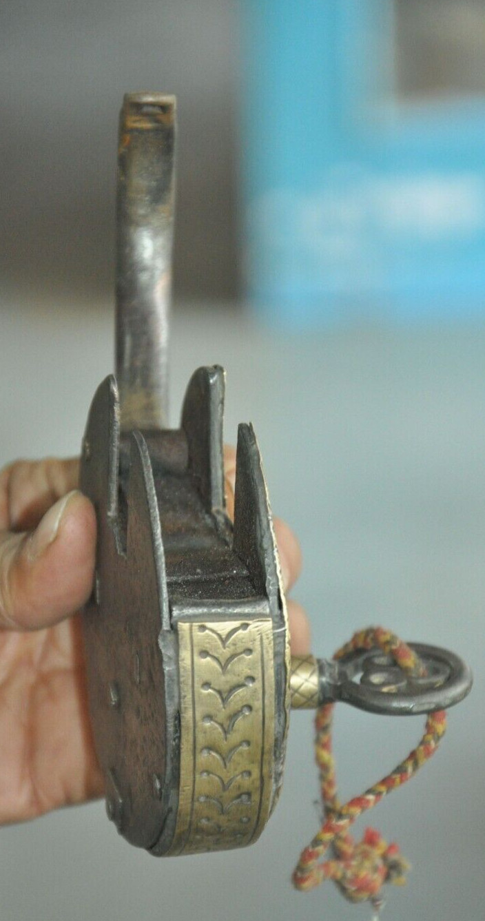 Vintage Iron Round Shape Brass Fitted Handcrafted Padlock