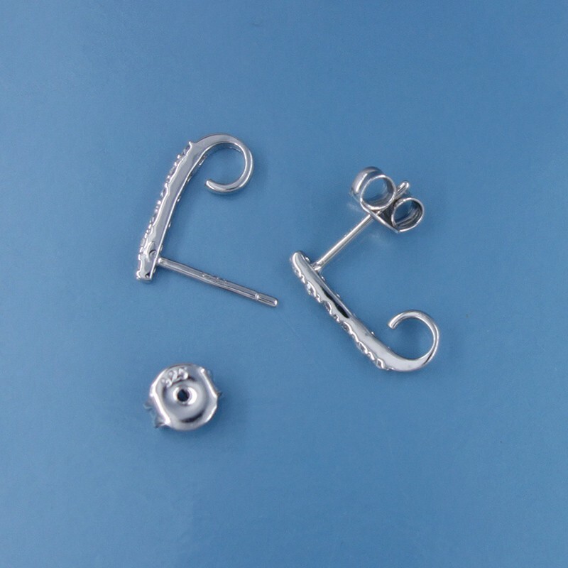2 Sterling Silver Cubic Zirconia Bar Pave Stud Earrings, J / Open Loop #33545