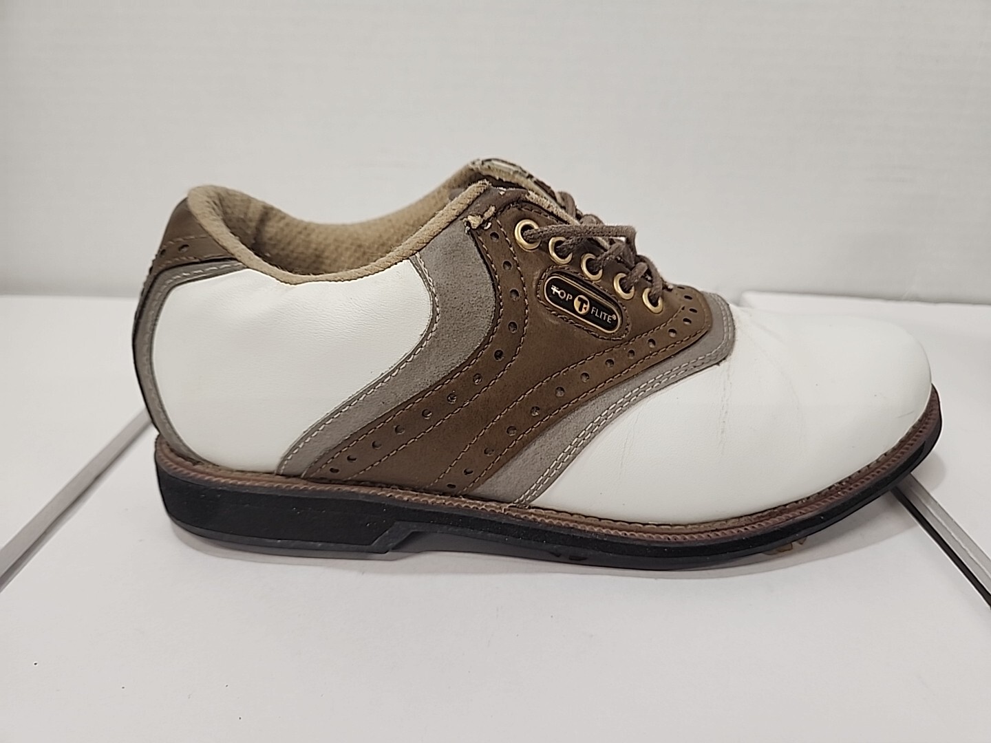 Top Flight Men's Golf Shoes Size 8.5 White & Brown Preowned