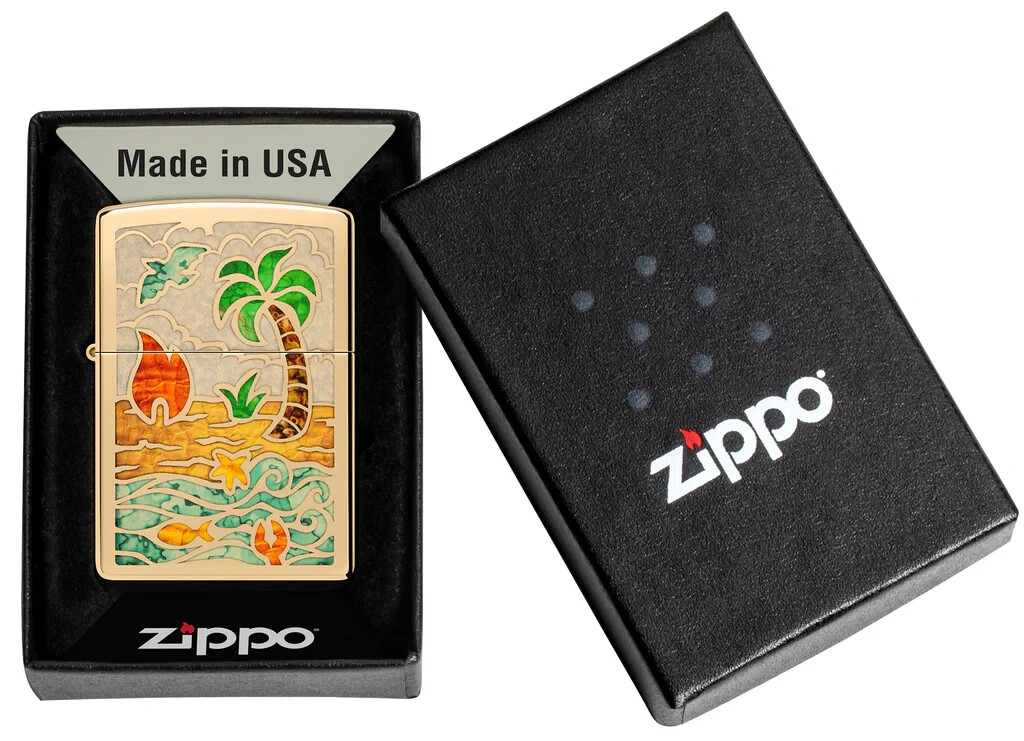Genuine Brand New 2024 ZIPPO Lighter LOVELY SERENE BEACH SCENE Metallic Fusion