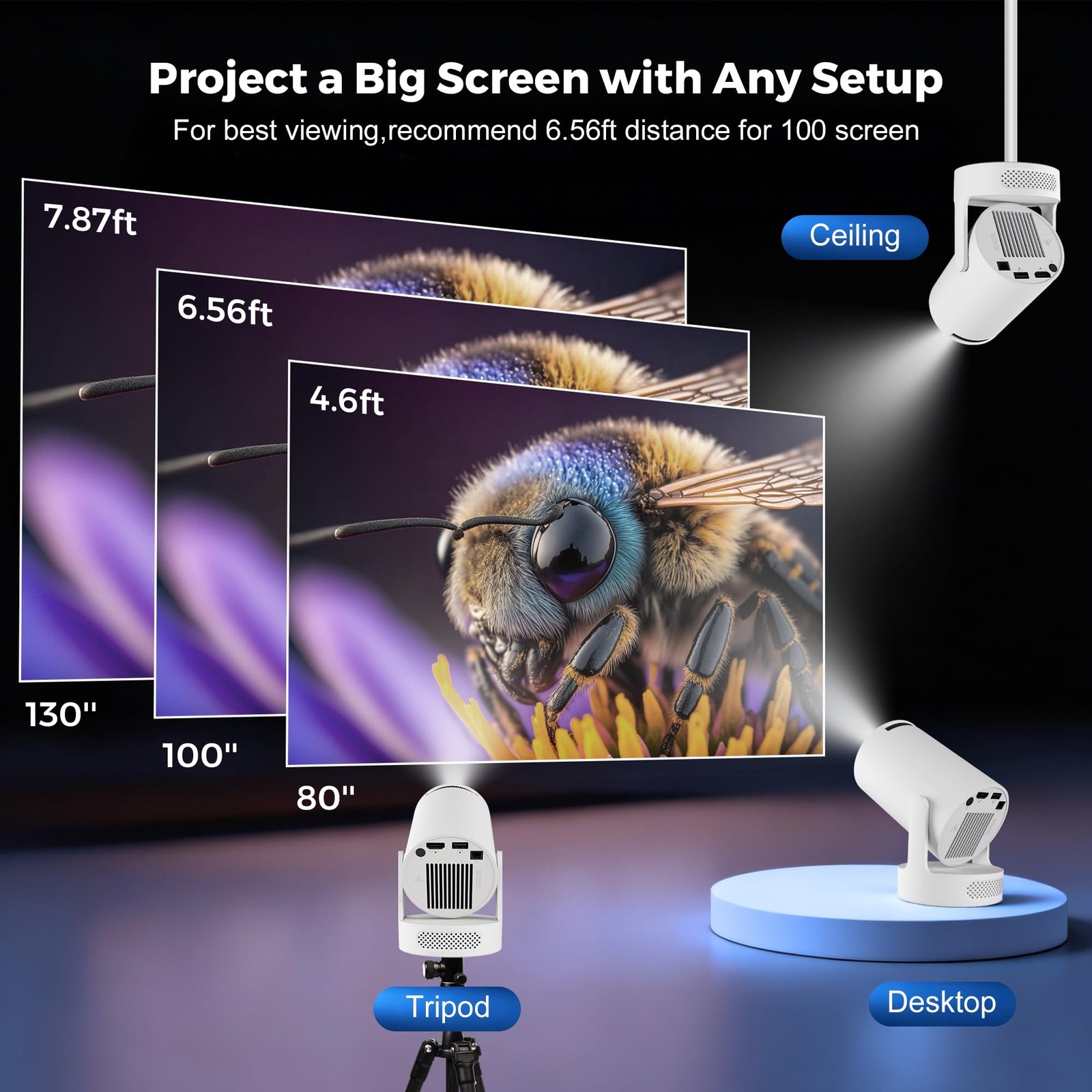 Mini Projector with Wifi and Bluetooth, 4K Portable Projector with 5W Speaker...