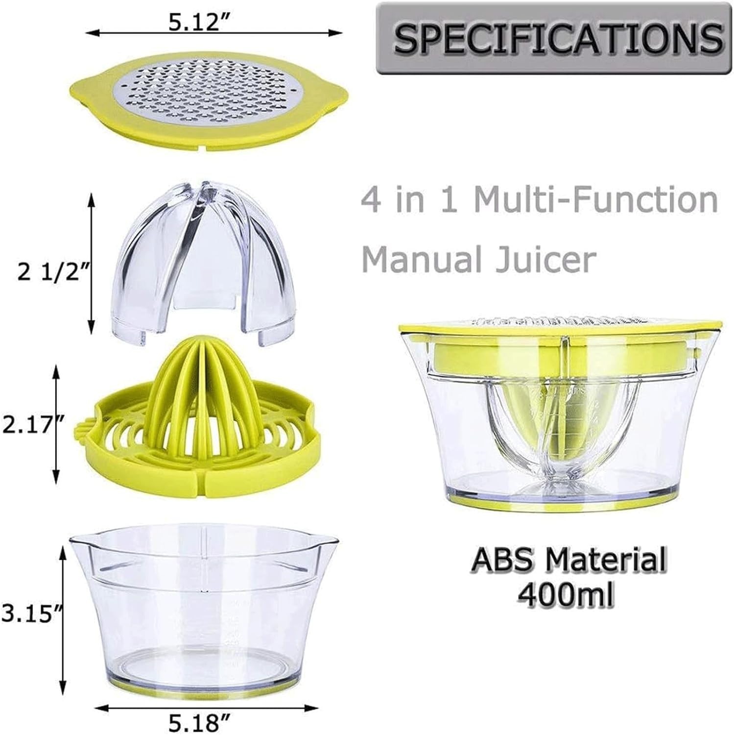 Compact Citrus Juicer with Multi-Reamers and Measuring Cup, Stylish Green Design